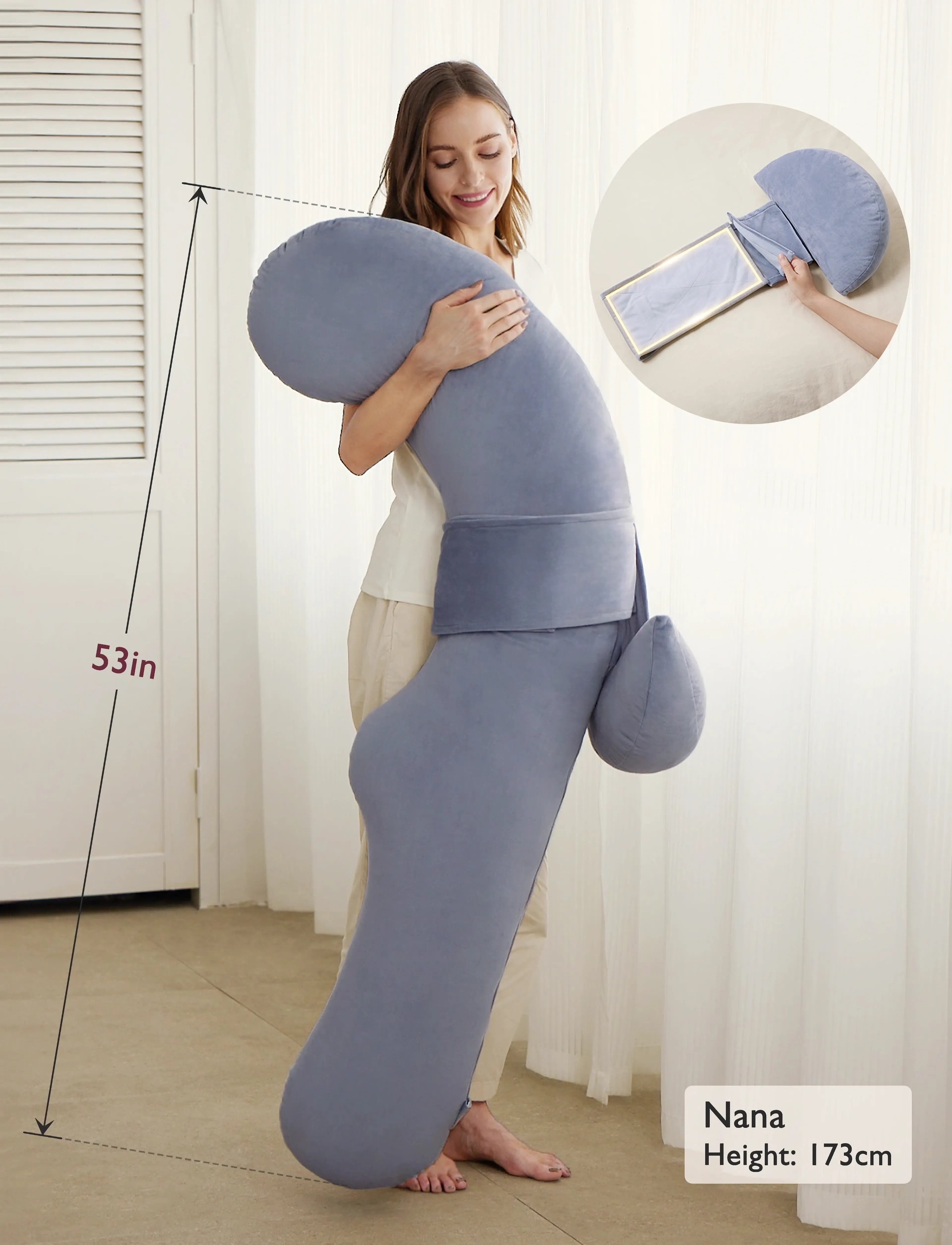 Momcozy - Momcozy F Shaped Velvet Pregnancy Pillow Grey - graviditetsprodukter - grey - 5