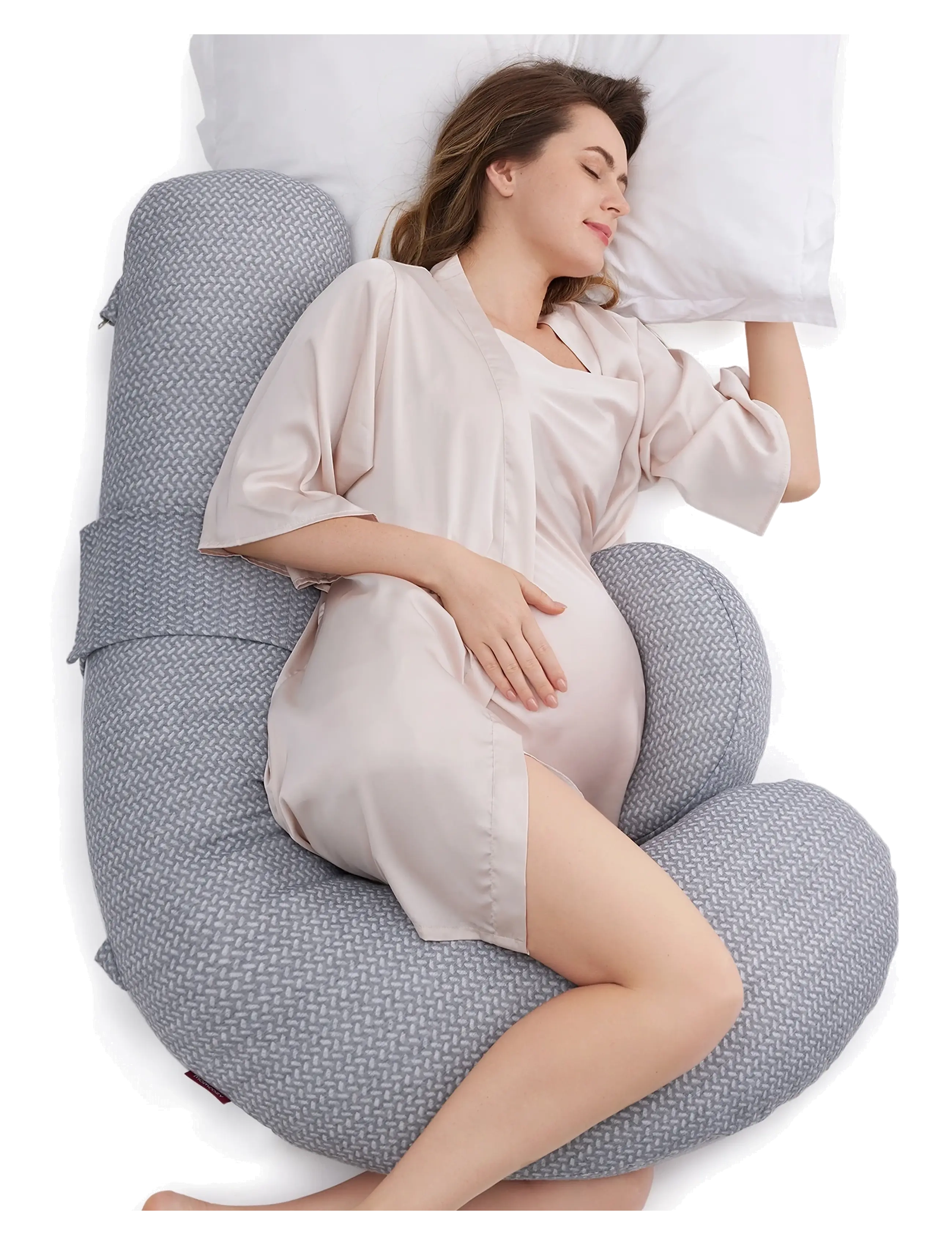 Momcozy F Shaped Air Layer Pregnancy Pillow Grey, Helkrops Graviditets Pude, Grå, Str: ONE SIZE