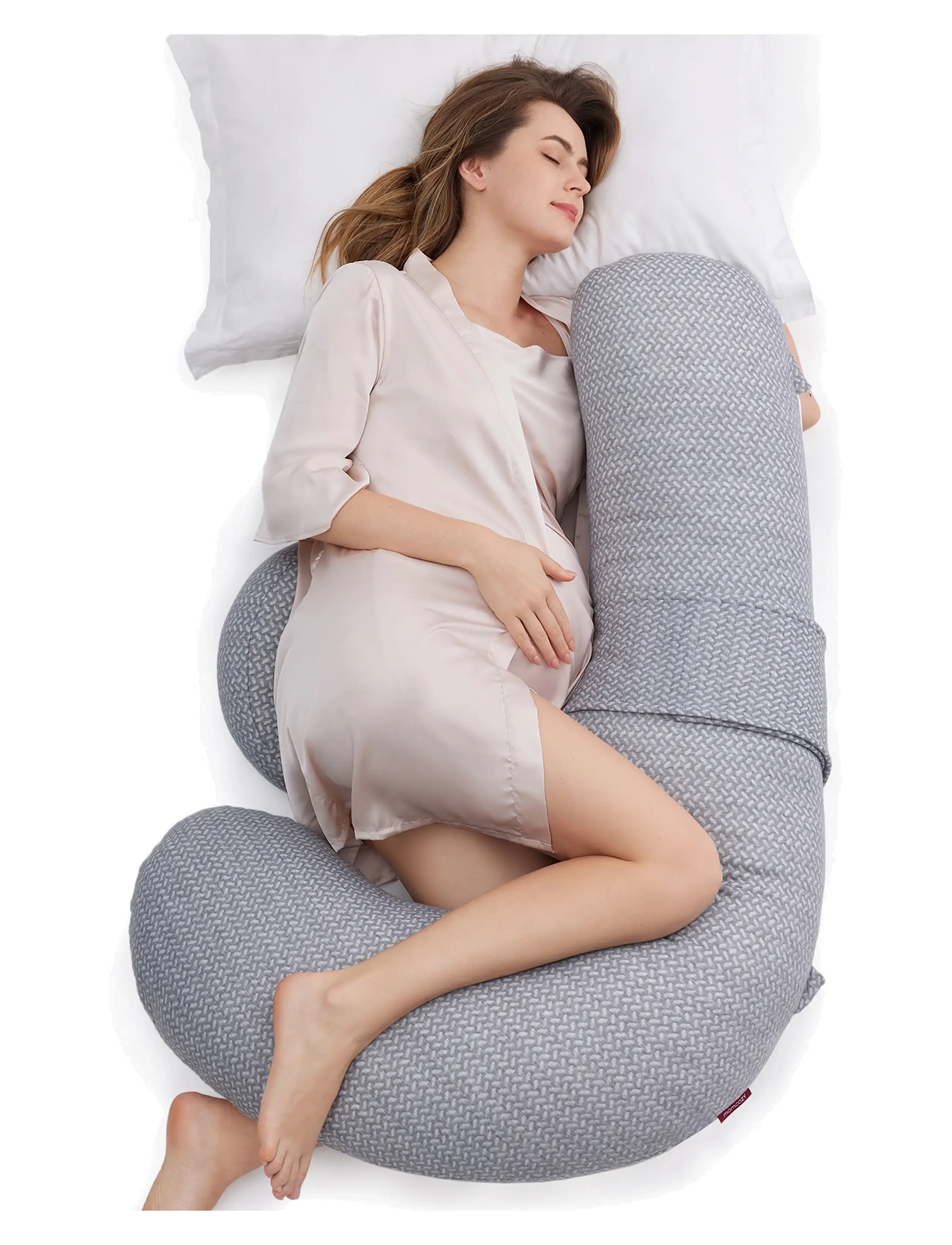 Momcozy - Momcozy  F Shaped Velvet Pregnancy Pillow Grey - puder - grey - 2