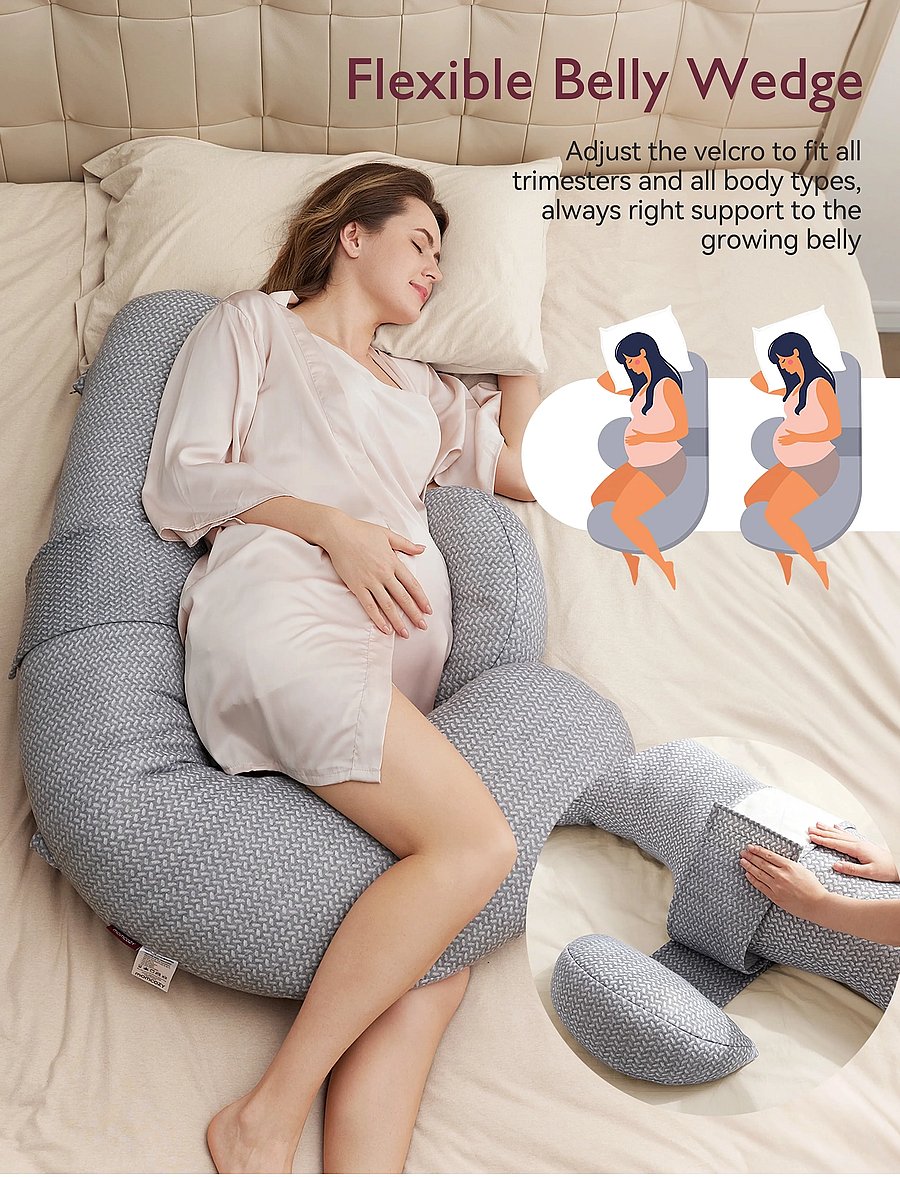 Momcozy - Momcozy F Shaped Velvet Pregnancy Pillow Grey - puder - grey - 0