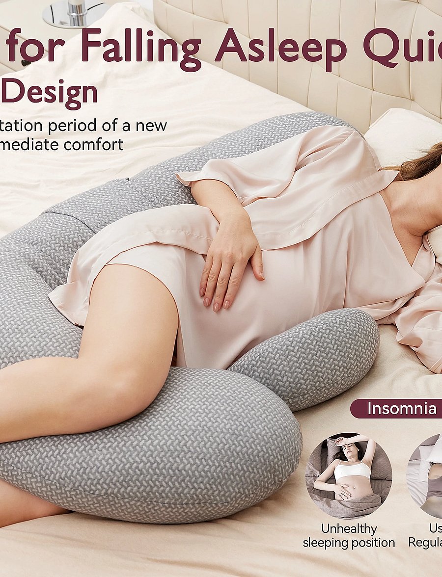 Momcozy - Momcozy F Shaped Velvet Pregnancy Pillow Grey - puder - grey - 3