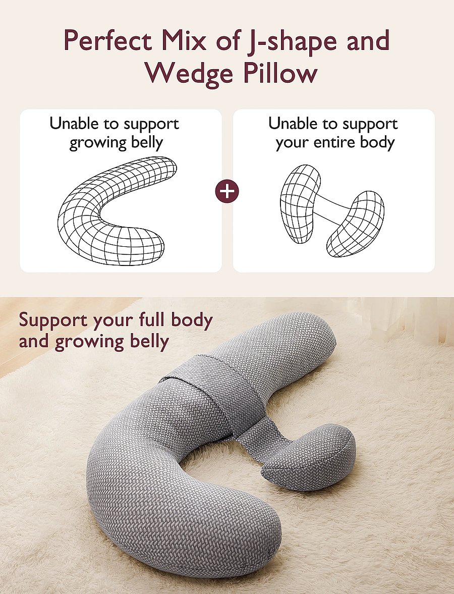 Momcozy - Momcozy F Shaped Velvet Pregnancy Pillow Grey - puder - grey - 4