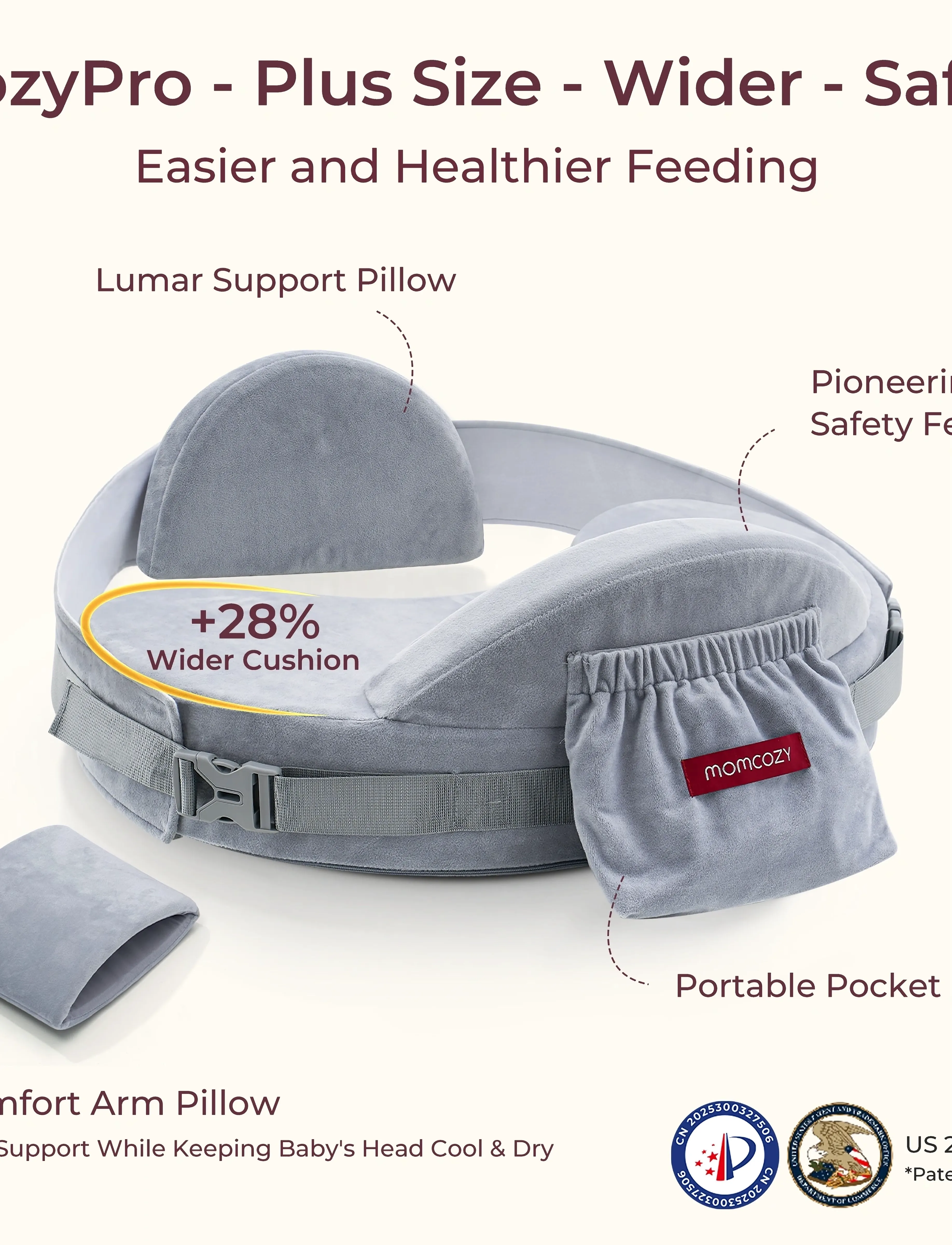 Momcozy - Momcozy  CozyPro Breastfeeding Nursing Pillow Grey - nursing pillows - grey - 0