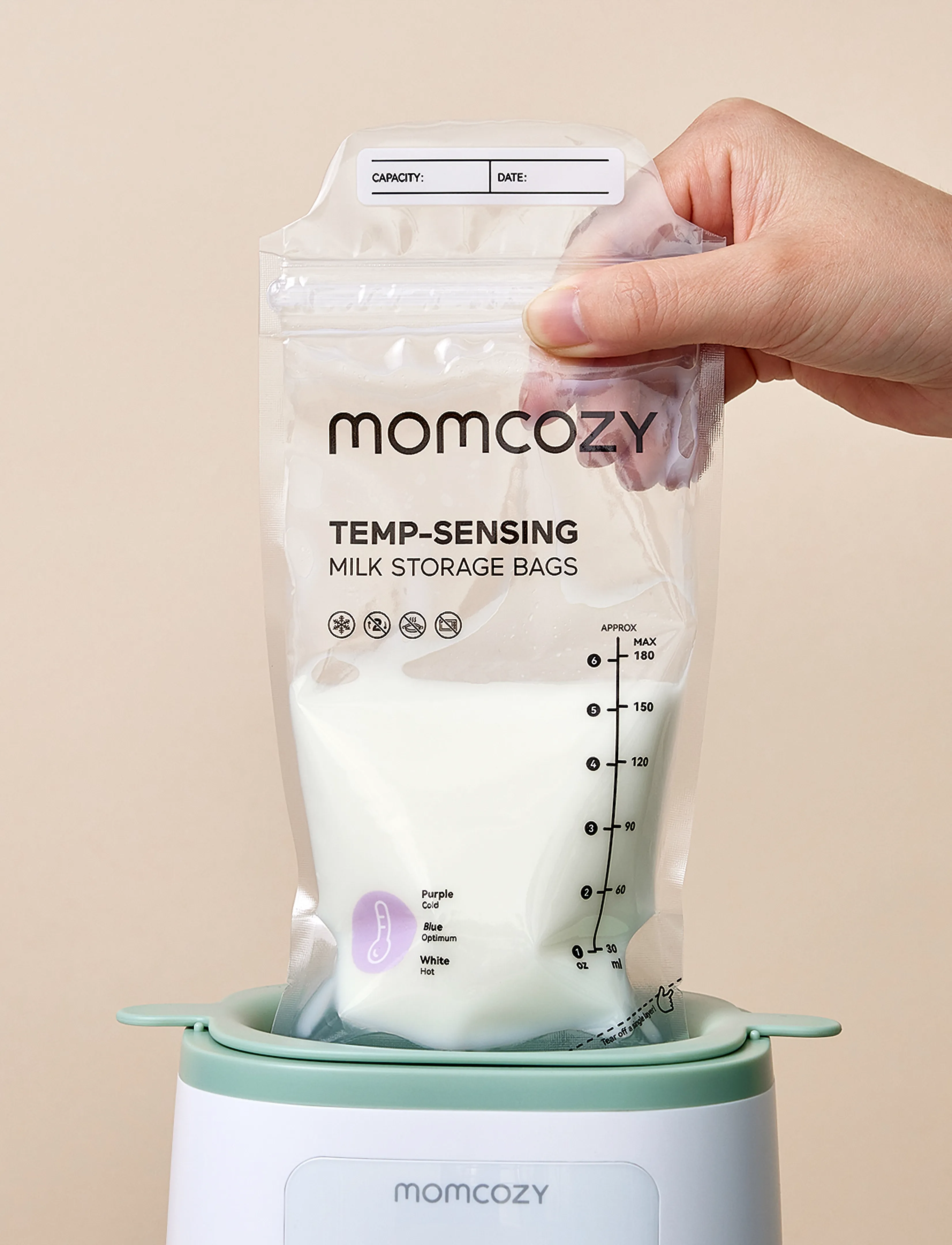 Momcozy Breastmilk Bag 120 Pcs, Kinder, Temperaturfühlende Muttermilch Aufbewahrungsbeutel, Weiß, Gr.ONE SIZE