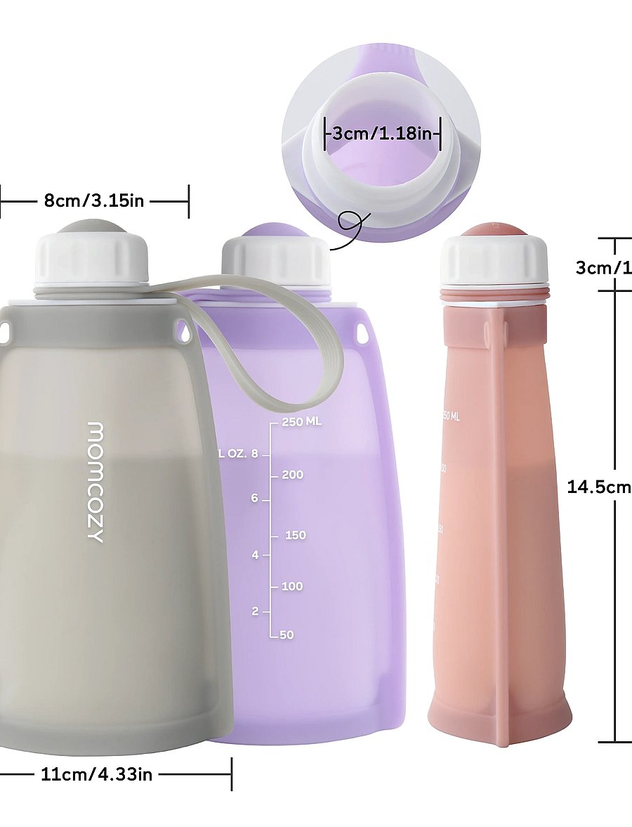 Momcozy - Momcozy Silicone Milk Storage Bags Grey 5pcs - brystpumper og tilbehør - grey - 3