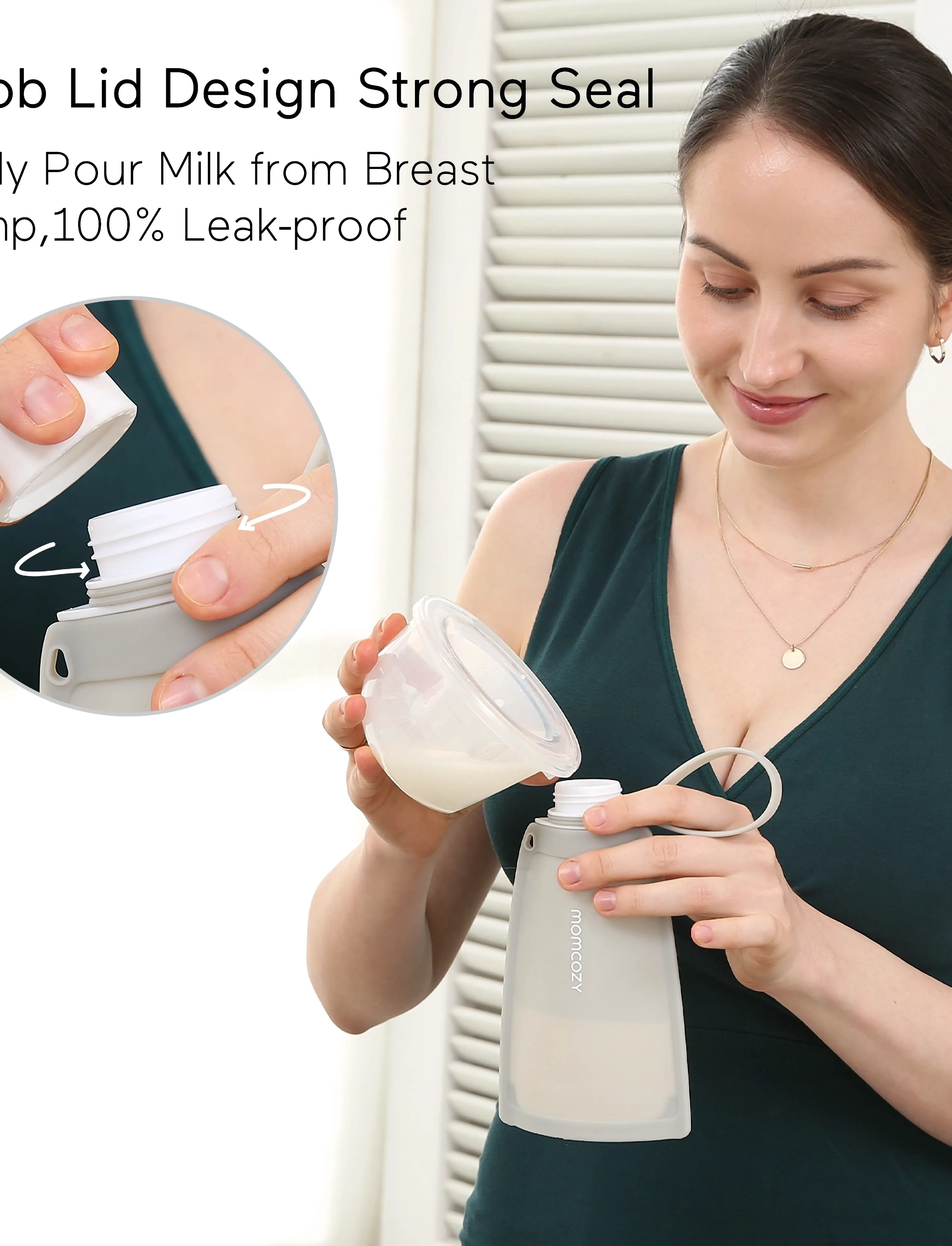 Momcozy - Momcozy Silicone Milk Storage Bags Grey 5pcs - brystpumper og tilbehør - grey - 4