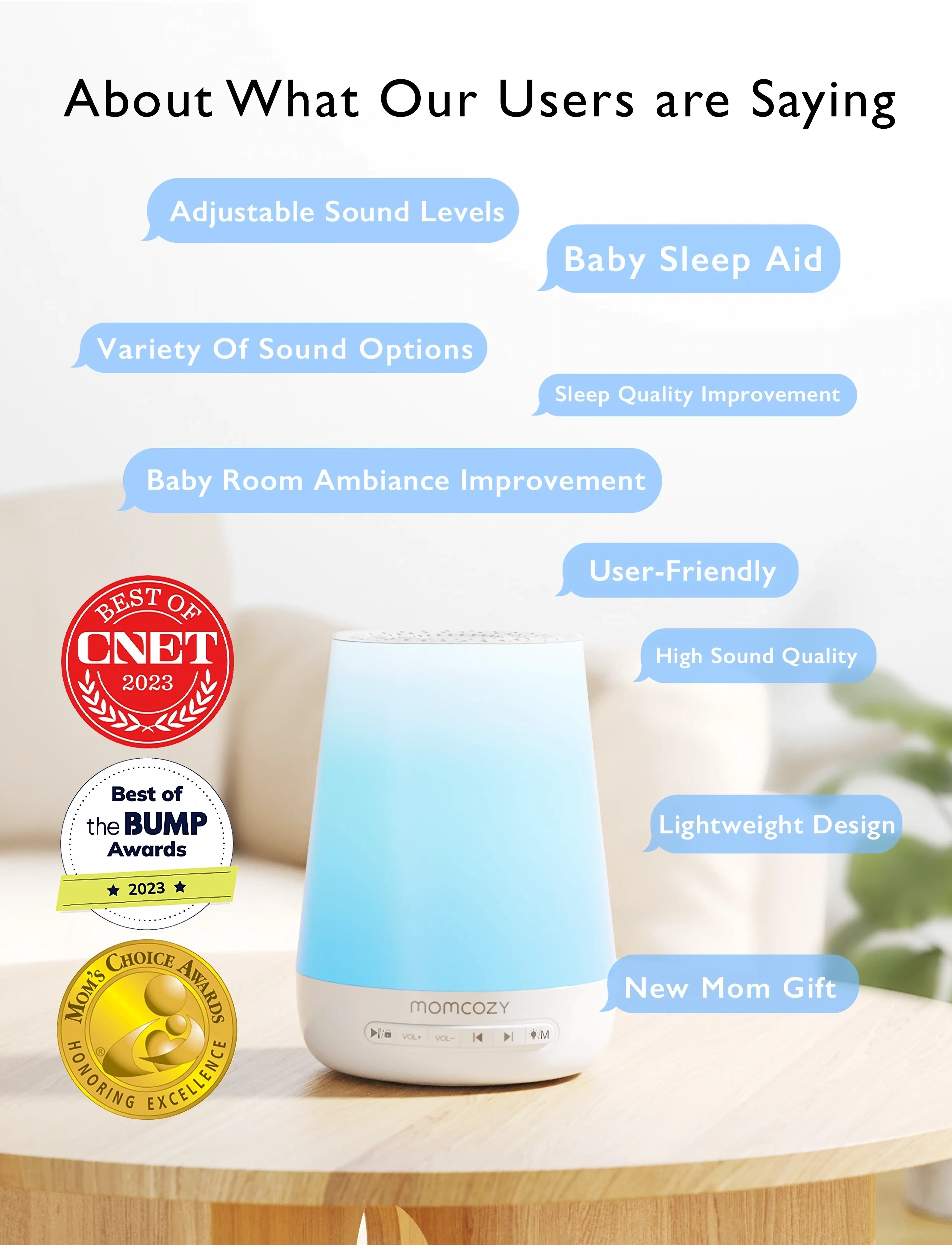 Momcozy Smart App Remote Control Baby Sound Machine, Kinder, Smartes Baby Sound Maschine Nachtlicht, Weiß, Gr.ONE SIZE