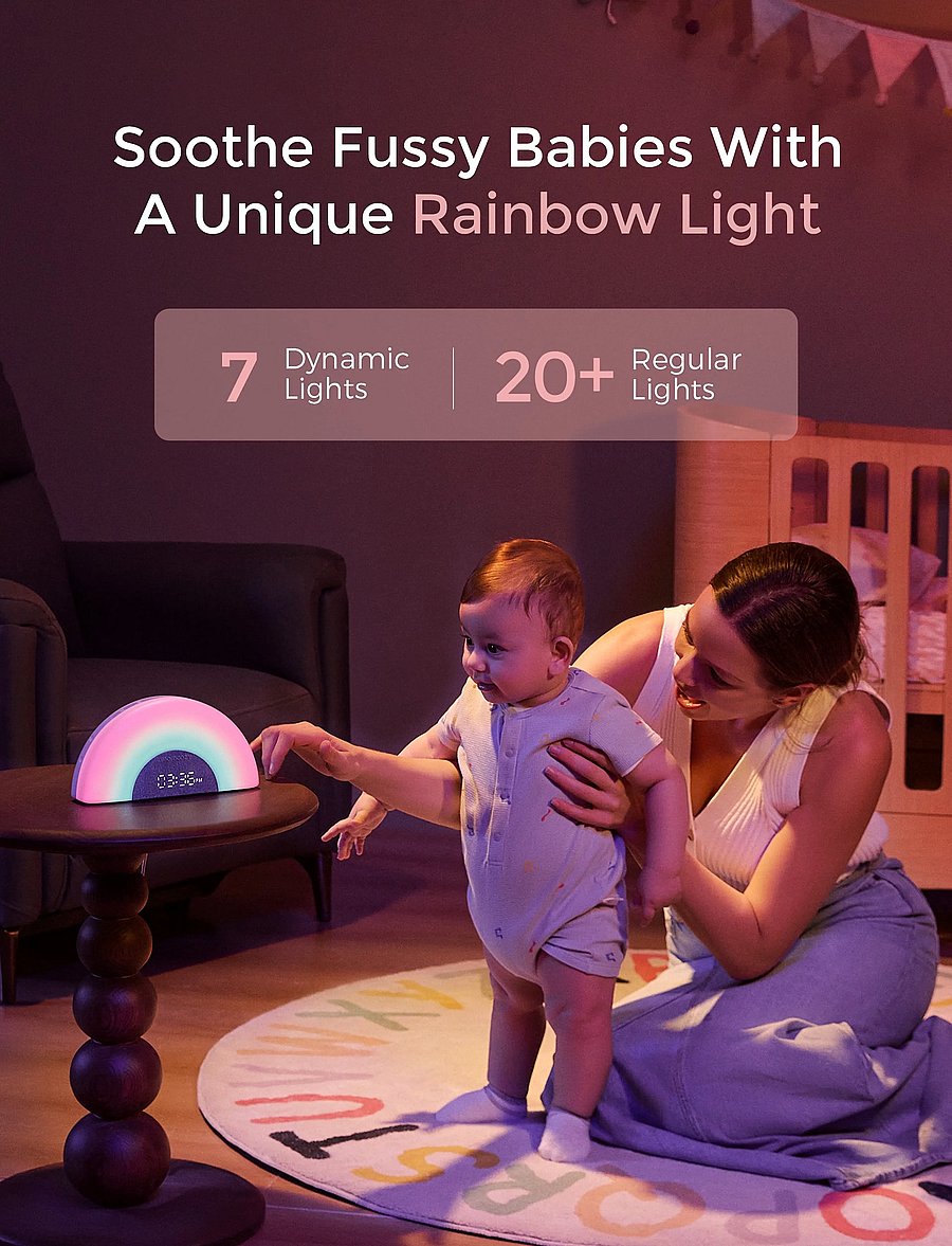 Momcozy - Momcozy Rainbow White Noise Baby Sound Machine Grey - babyværelse - grey - 5