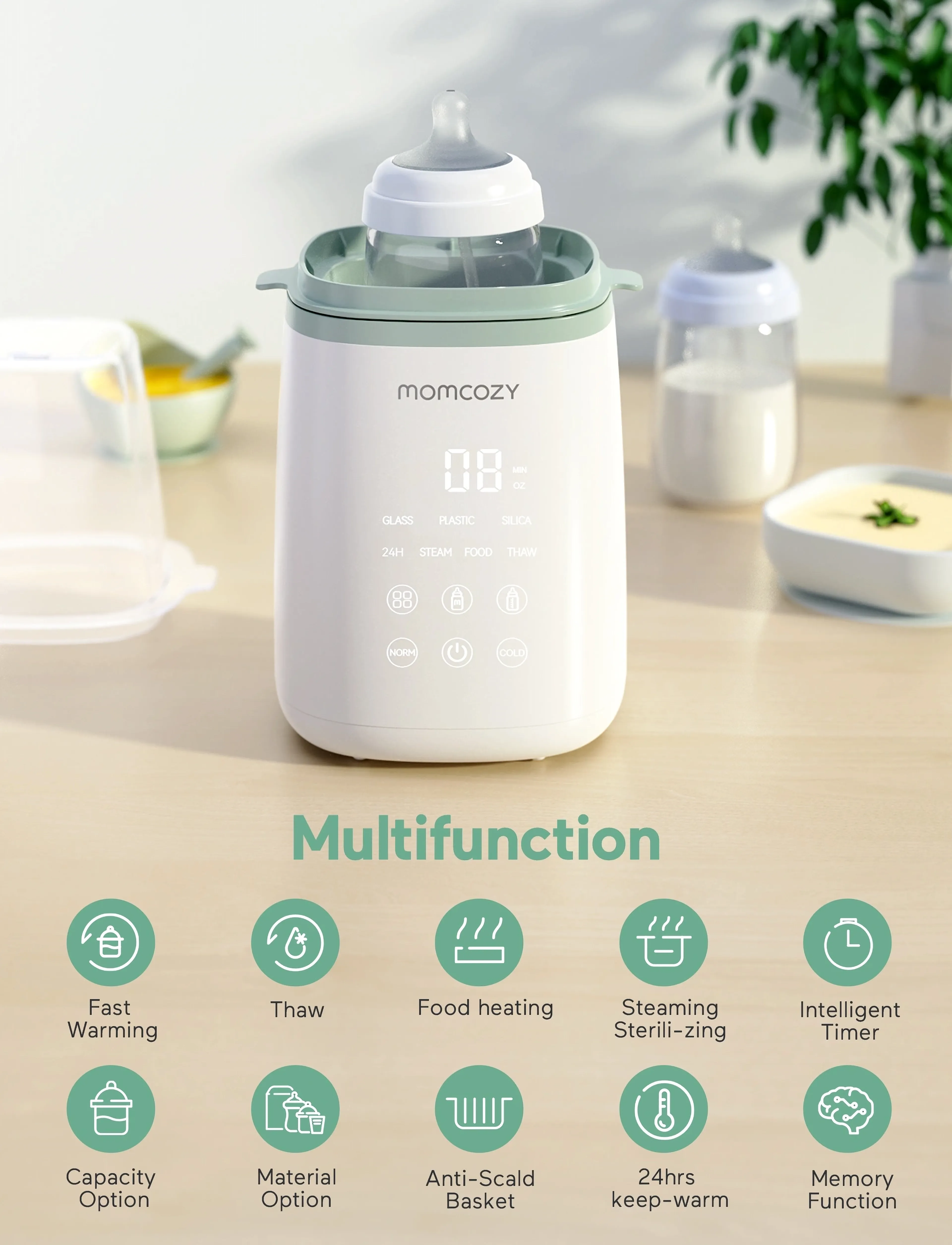 Momcozy 6-In-1 Fast Baby Bottle Warmer, One Size, Feeding, Weiß - Sterilization & Heating, Kinder