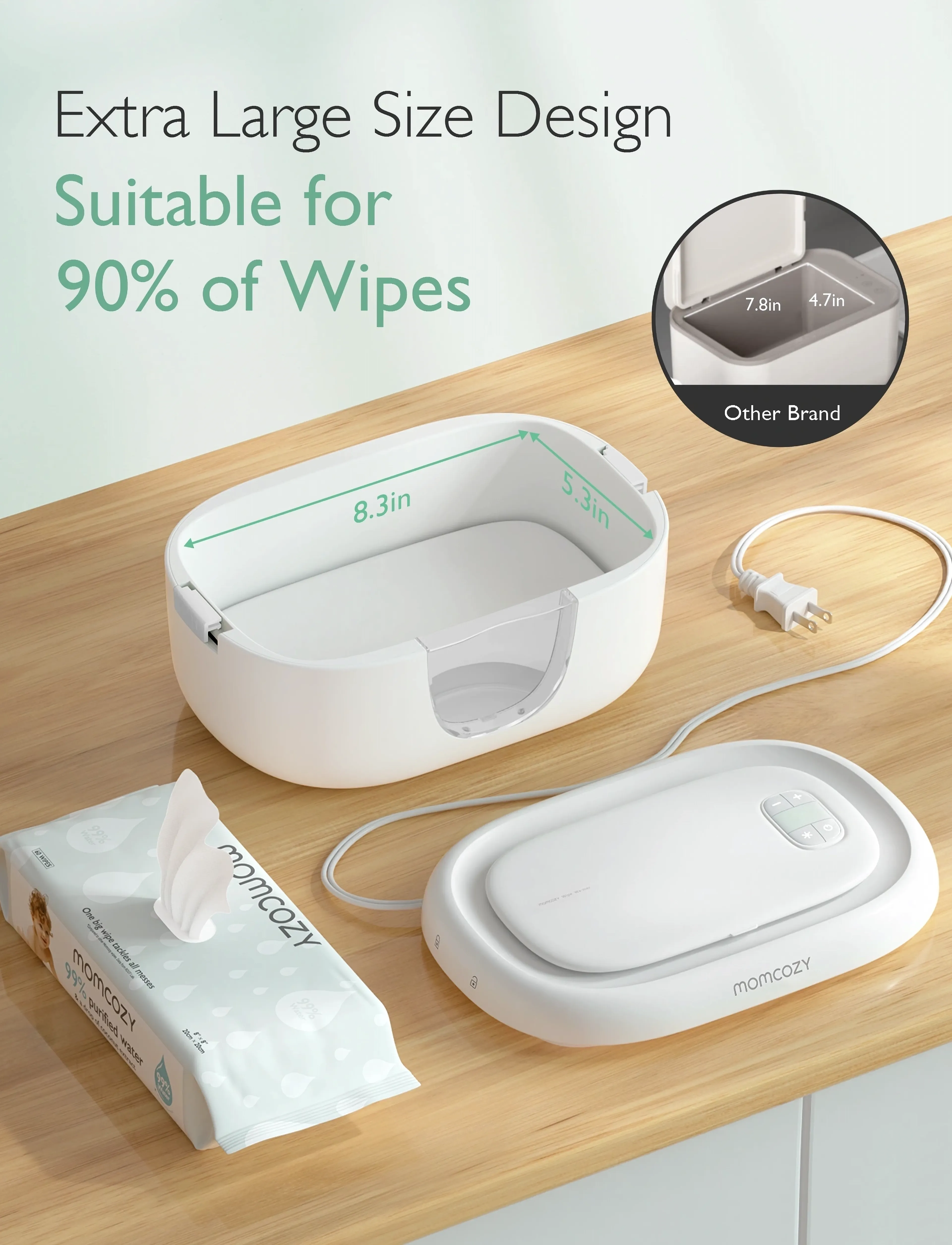 Momcozy Momcozy Large Capacity Baby Wipe Warmer- Eu Version Wipe Warmer, One Size, White, Pleje Og Hygiejne > Overtræk Til Vådservietter, Børn