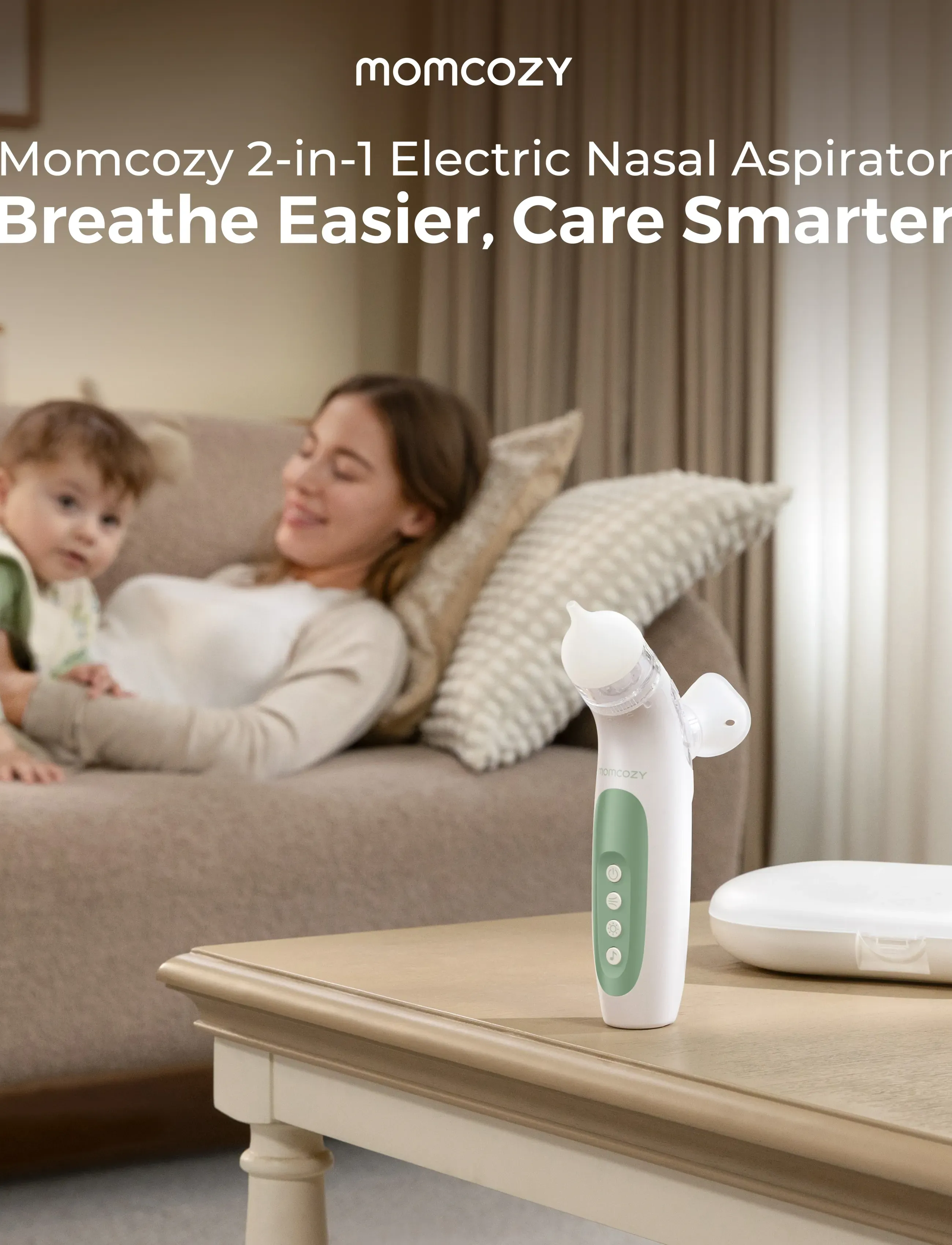 Momcozy Momcozy Breezyclear 2-In-1 Spray & Suction Electric Nasal Aspirator, One Size, White, Pleje Og Hygiejne > Babypleje Accessories, Børn