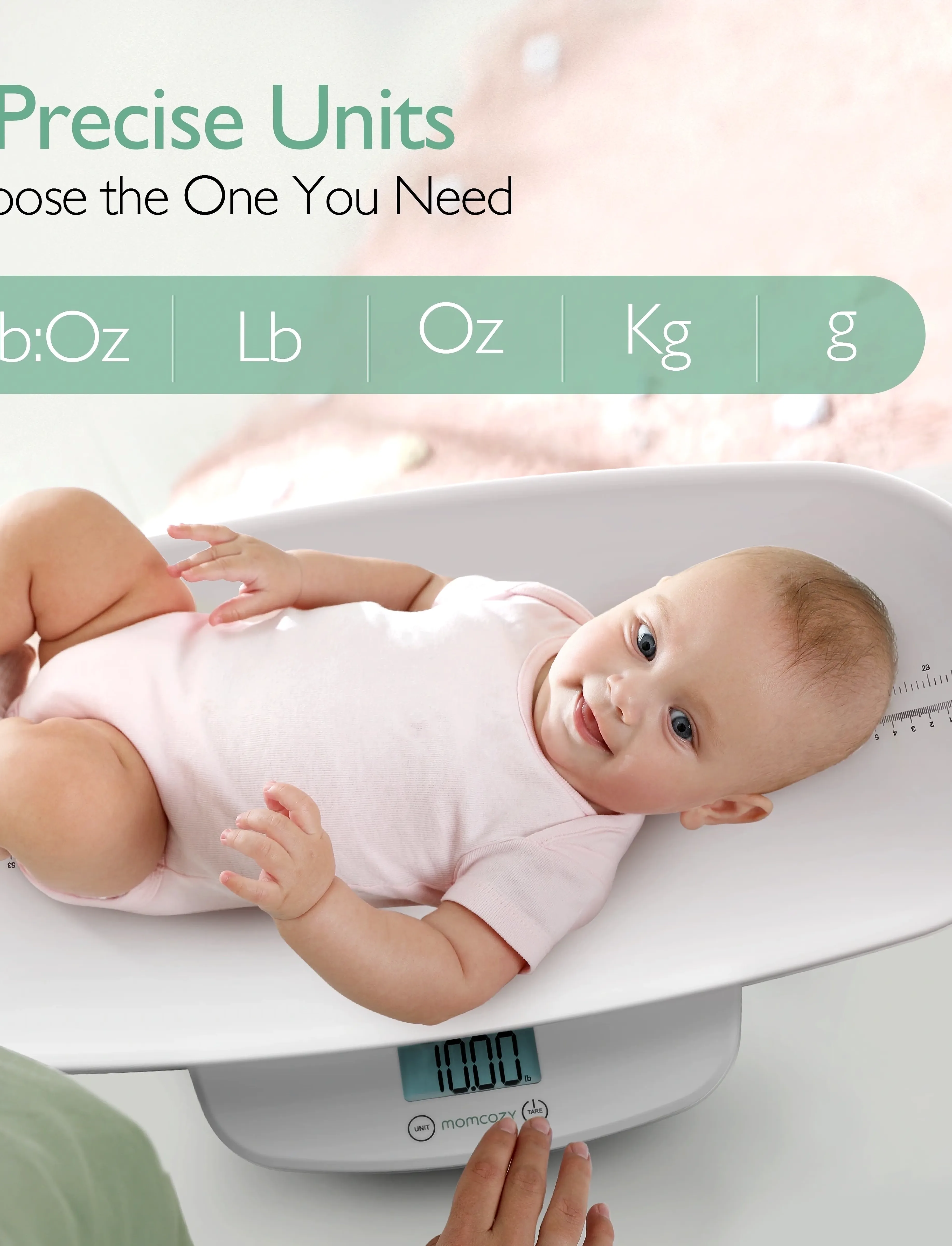 Momcozy Multi-Function Weight & Height Measurement Baby Scale, Børn, Multifunktionel Babyvægt, Hvid, Str: ONE SIZE
