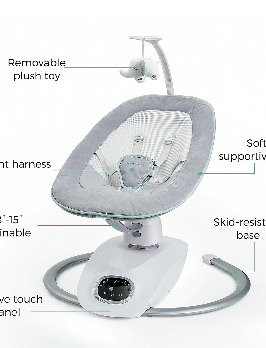 Momcozy - Momcozy CocoSway 3D-Motion Electric Baby Swing - babywippen - grey - 0