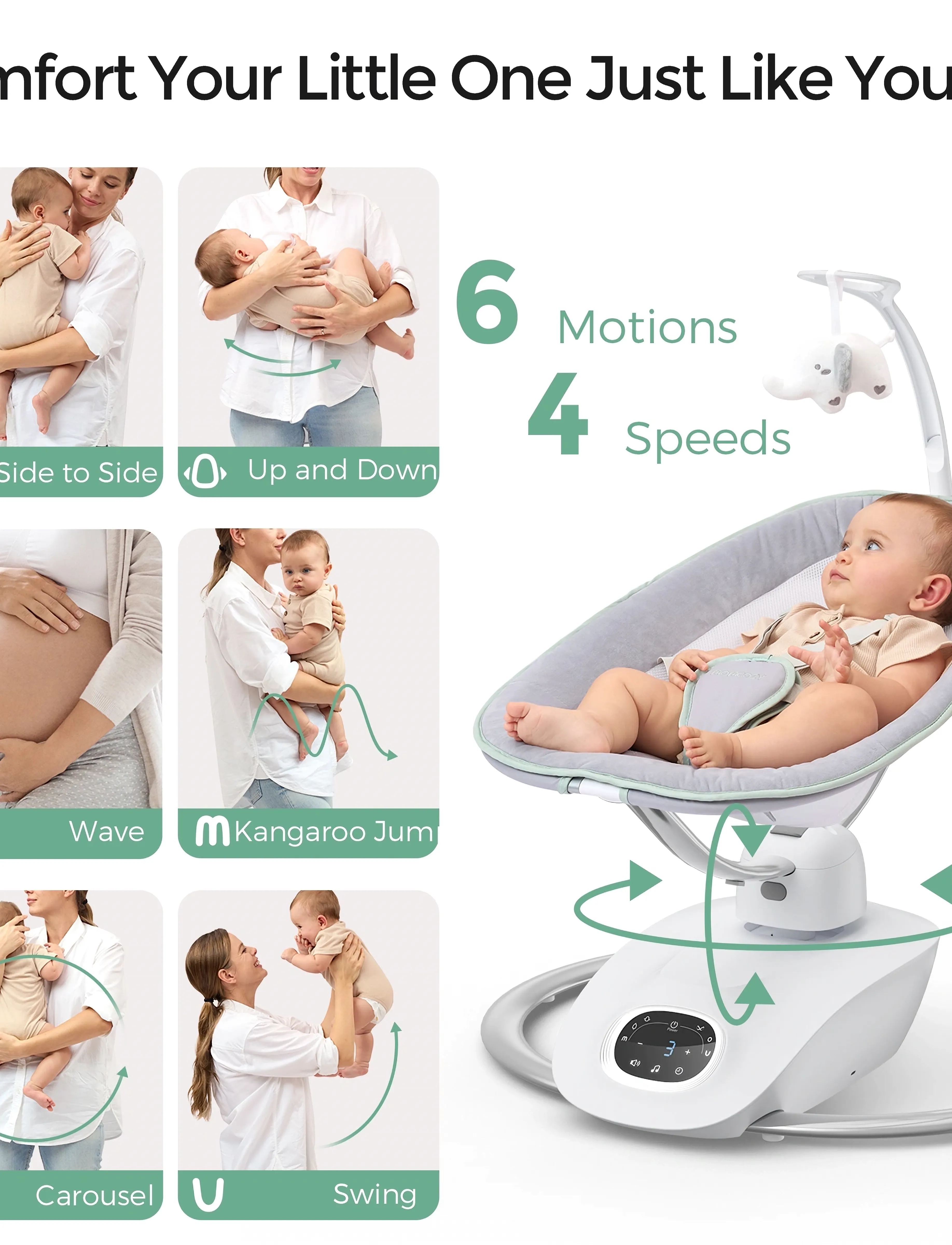 Momcozy - Momcozy  CocoSway 3D-Motion Electric Baby Swing - babywippen - grey - 4