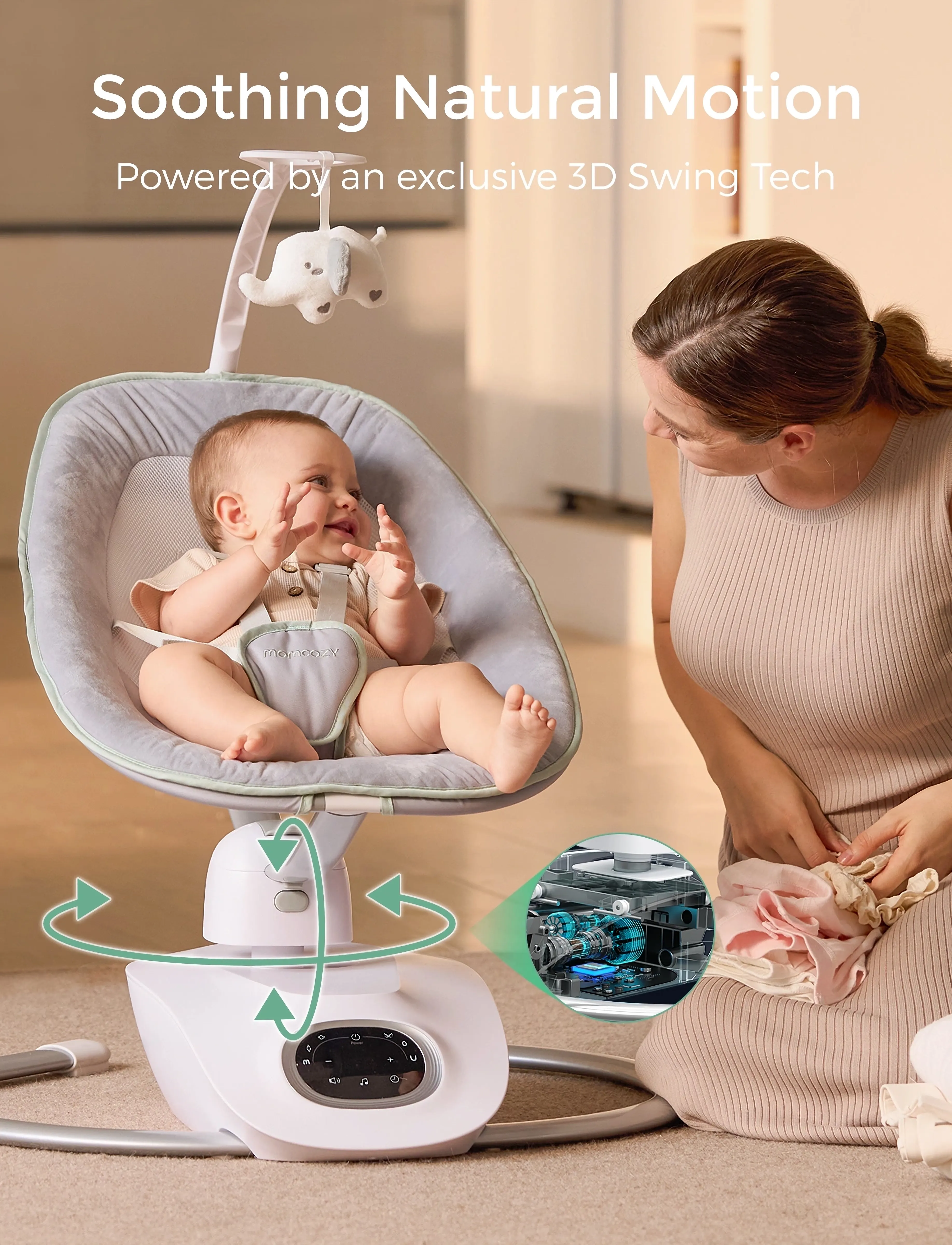Momcozy - Momcozy  CocoSway 3D-Motion Electric Baby Swing - babywippen - grey - 5
