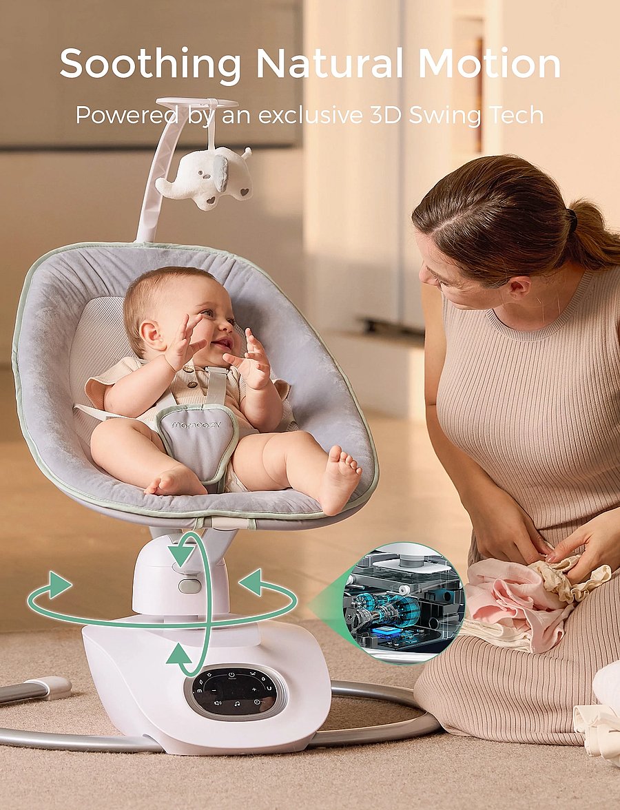 Momcozy - Momcozy CocoSway 3D-Motion Electric Baby Swing - babywippen - grey - 5