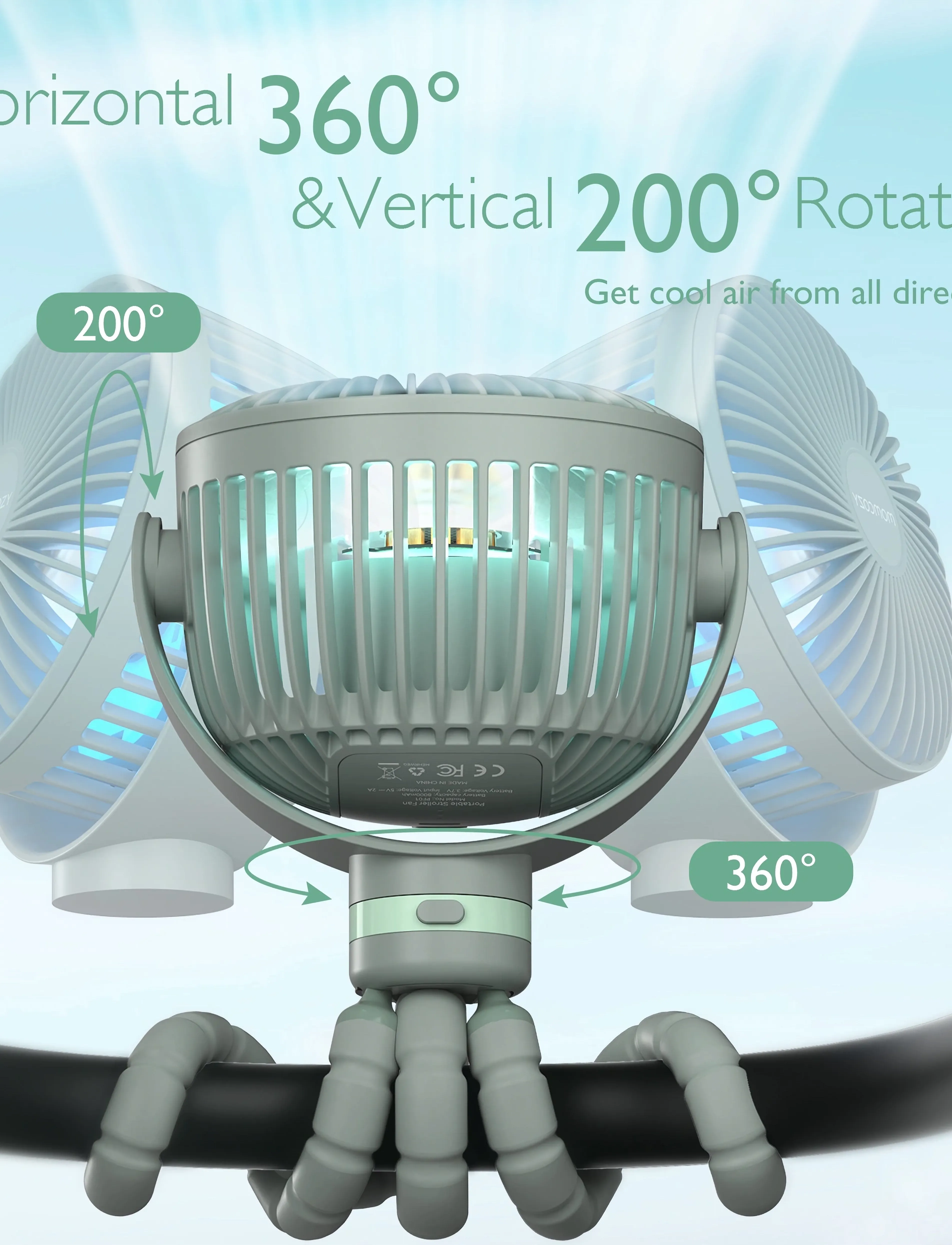 Momcozy Portable Stroller Fans Grün, Kinder, Tragbarer Kinderwagenventilator, Grün, Gr.ONE SIZE