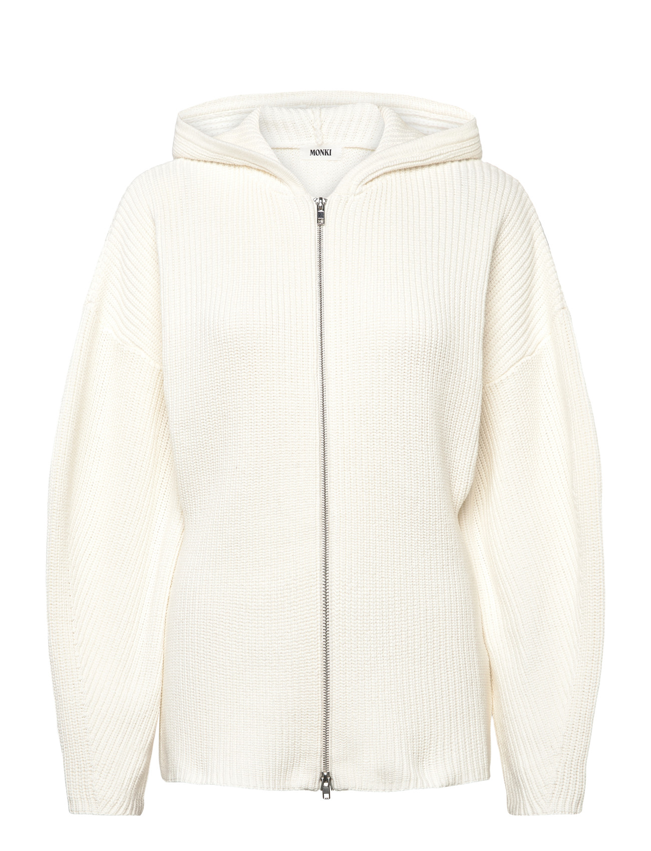 Monki Long Knitted Zip Hoodie - Cream - XXS 1
