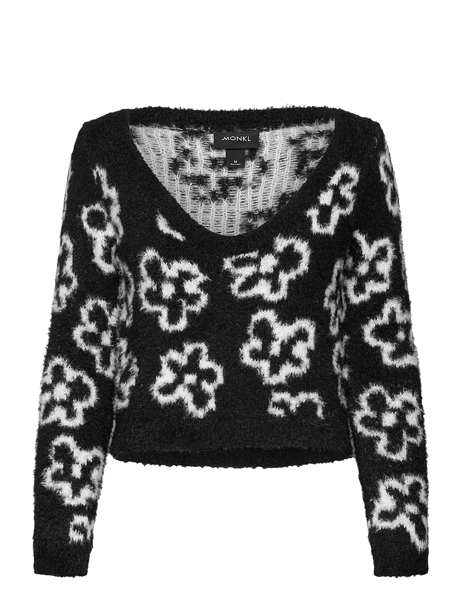 Monki - Fluffy knitted boat neck sweater - striktrøjer - scribble flowers - 0