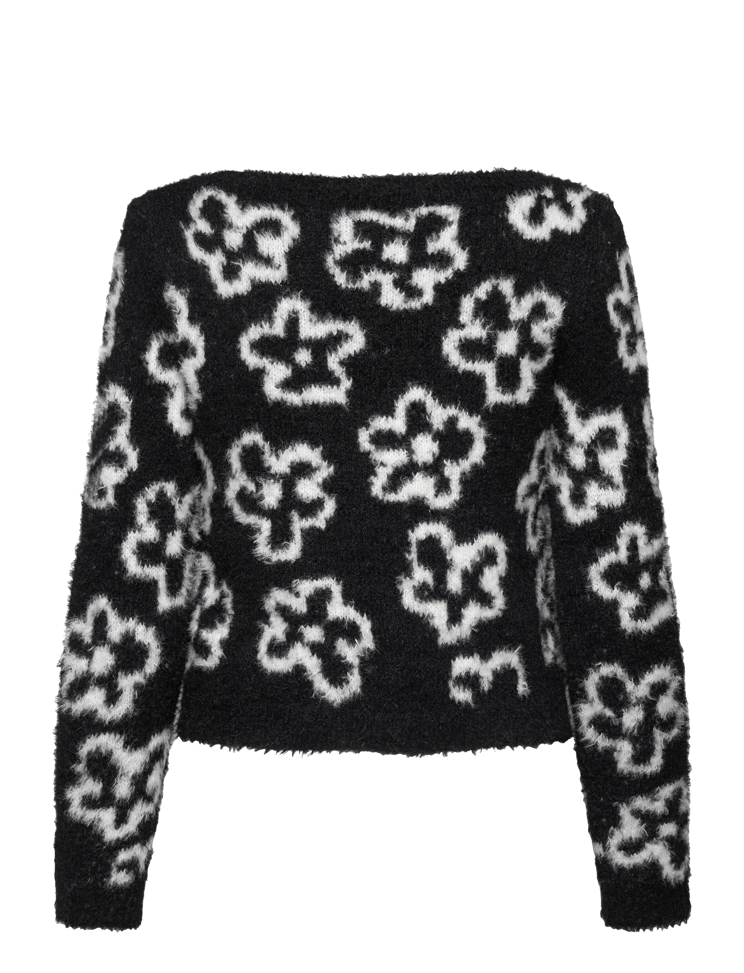 Monki - Fluffy knitted boat neck sweater - strikkegensere - scribble flowers - 1
