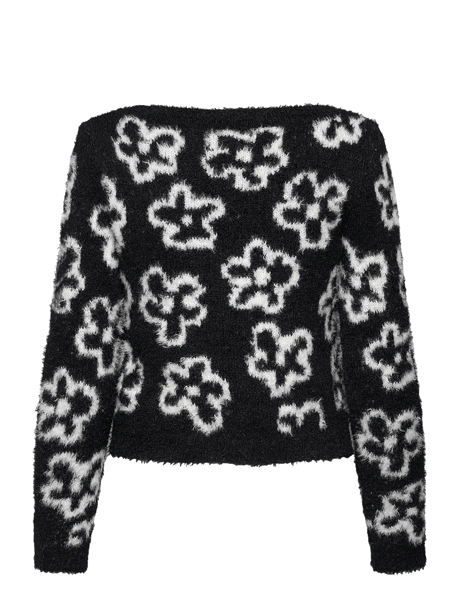 Monki - Fluffy knitted boat neck sweater - striktrøjer - scribble flowers - 1
