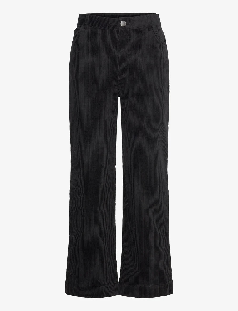 Monki - Regular waist straight leg corduroy trousers - raka byxor - black - 0