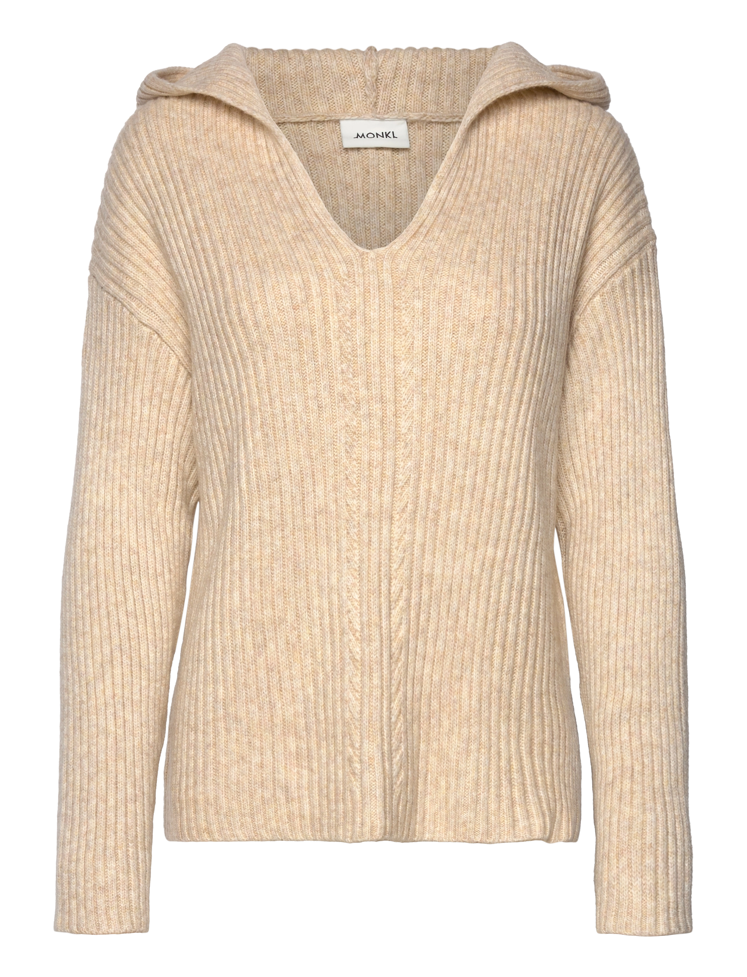 Monki Rib knit wool blend hooded sweater - Tøj - DUSTY BEIGE / beige