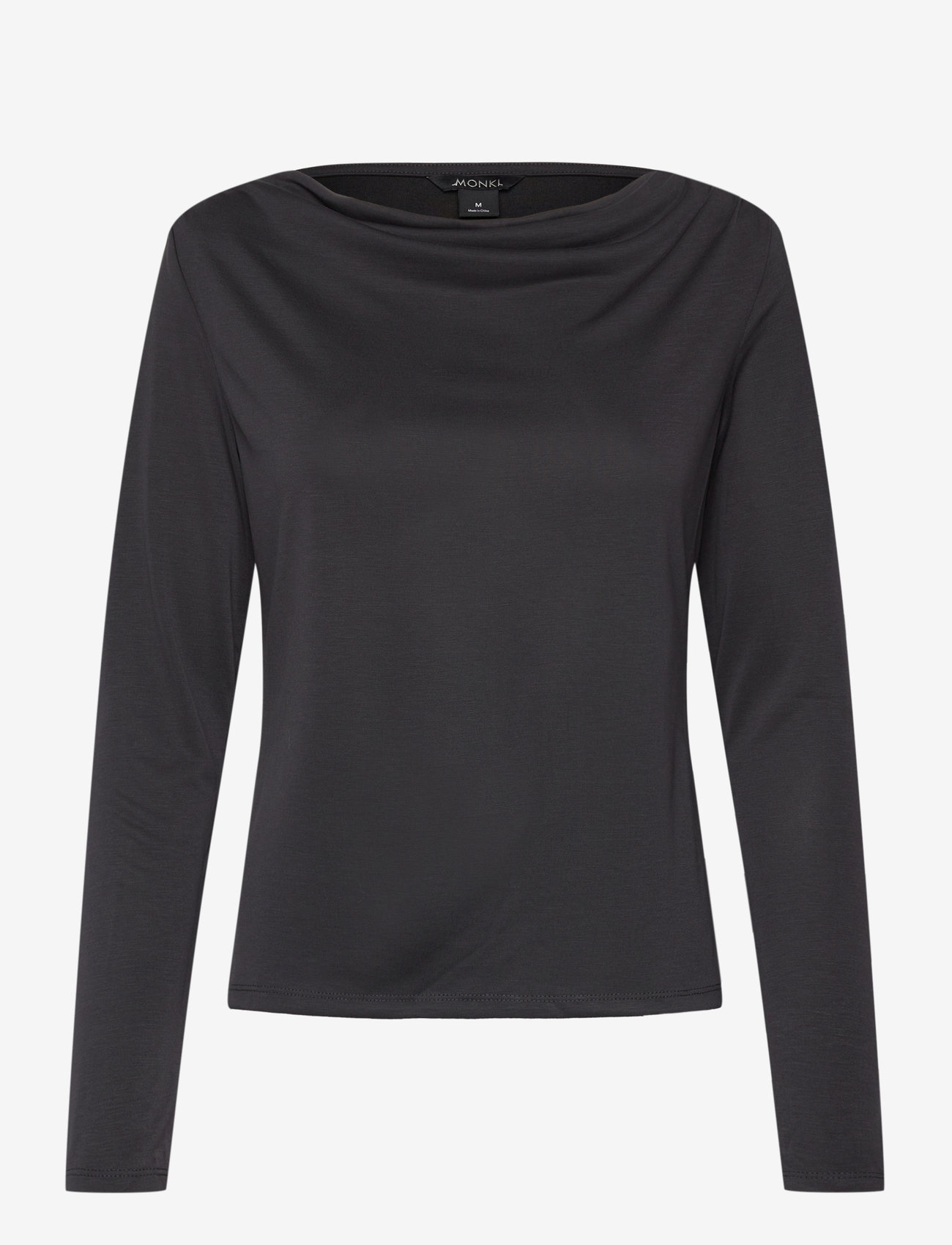 Monki - Long sleeved ruched boat neck top - långärmade toppar - black - 0