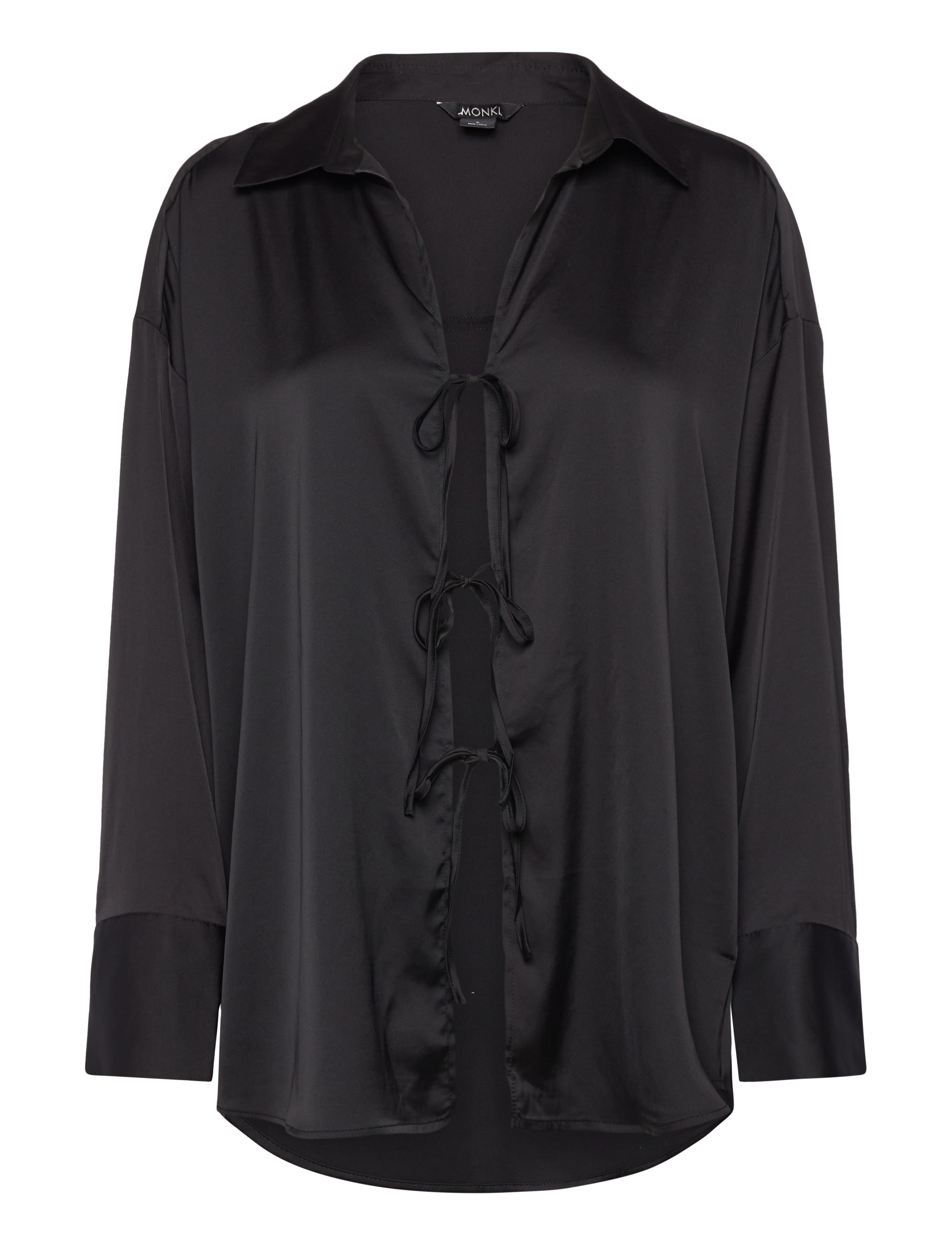 Monki Tiedetail relaxed satin shirt - Shirts - BLACK / black