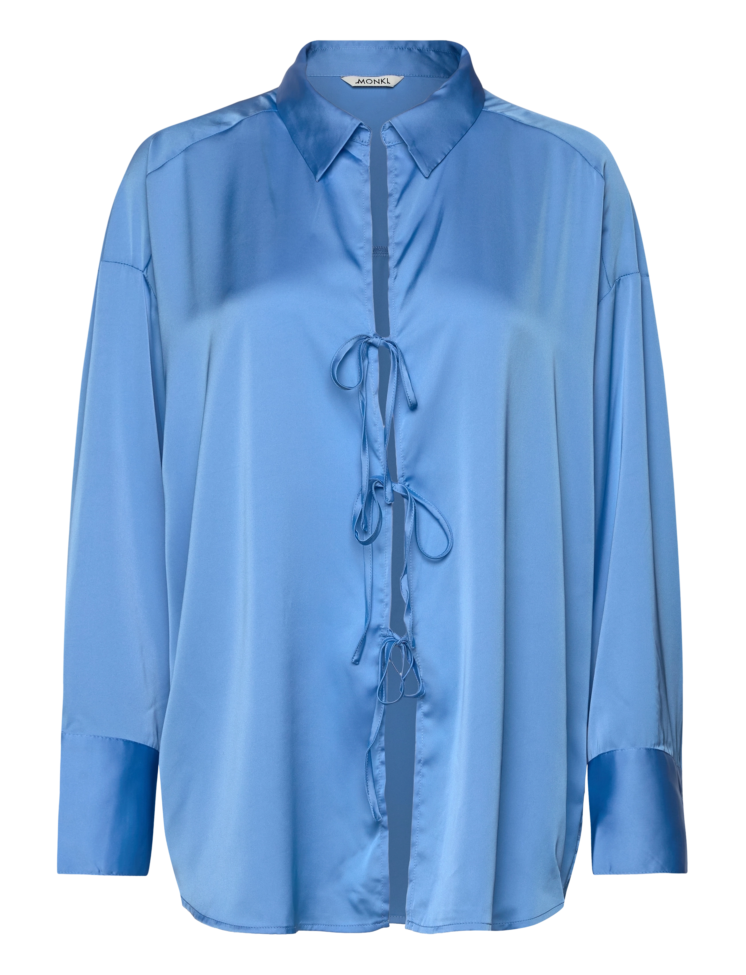 Monki Tiedetail relaxed satin shirt - Tøj - LIGHT BLUE / blue