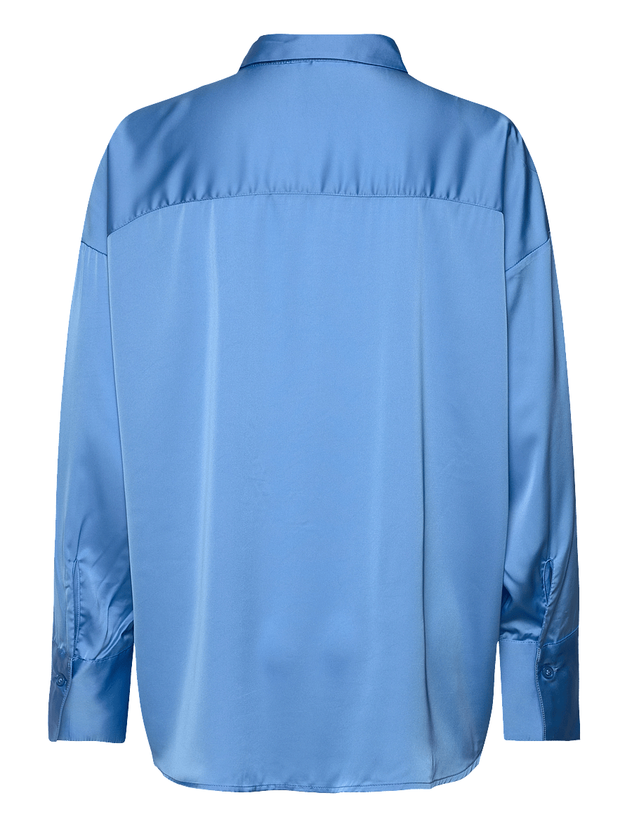Monki - Tiedetail relaxed satin shirt - langærmede skjorter - light blue - 1
