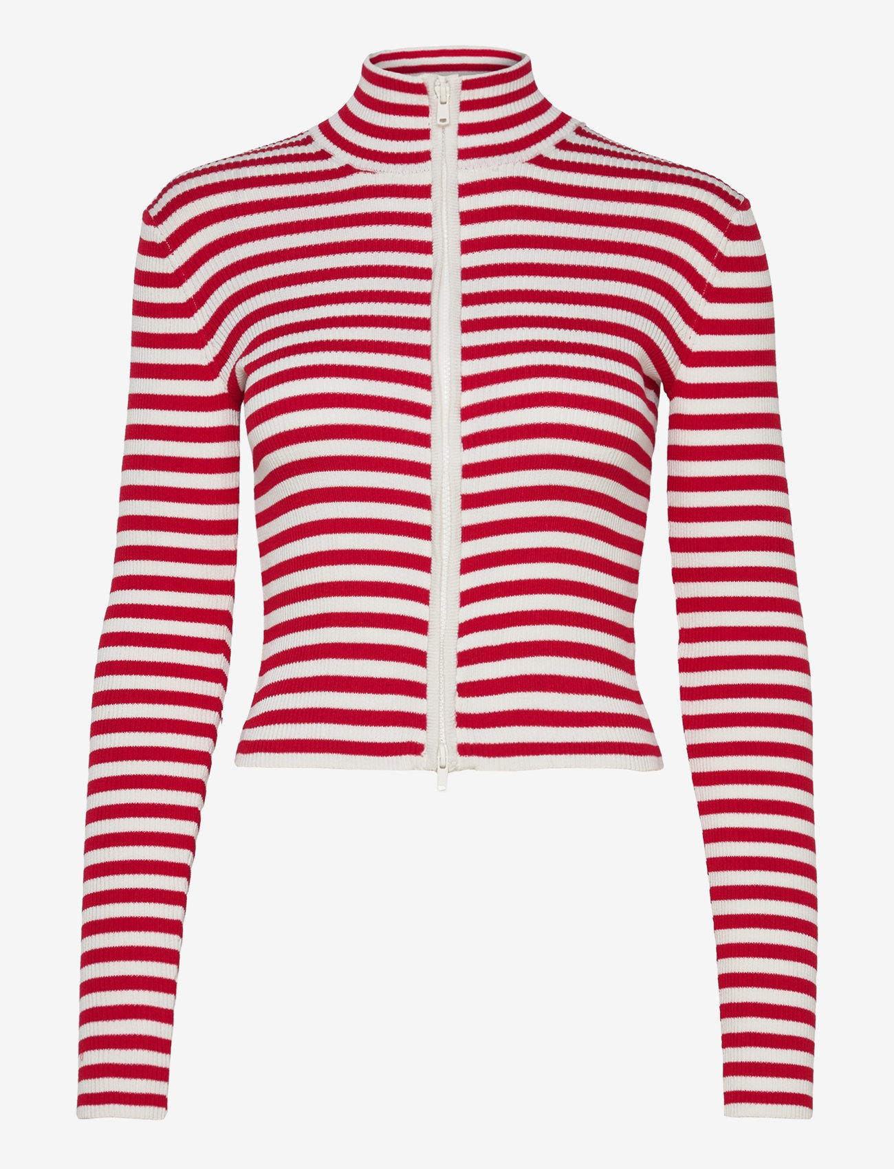 Monki - Cropped Knitted Zip Cardigan - cardigans - red & white stripes - 0