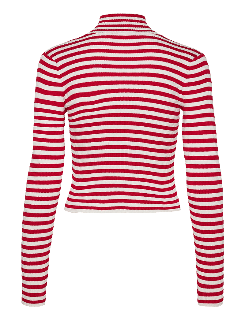Monki - Cropped Knitted Zip Cardigan - koftor - red & white stripes - 1