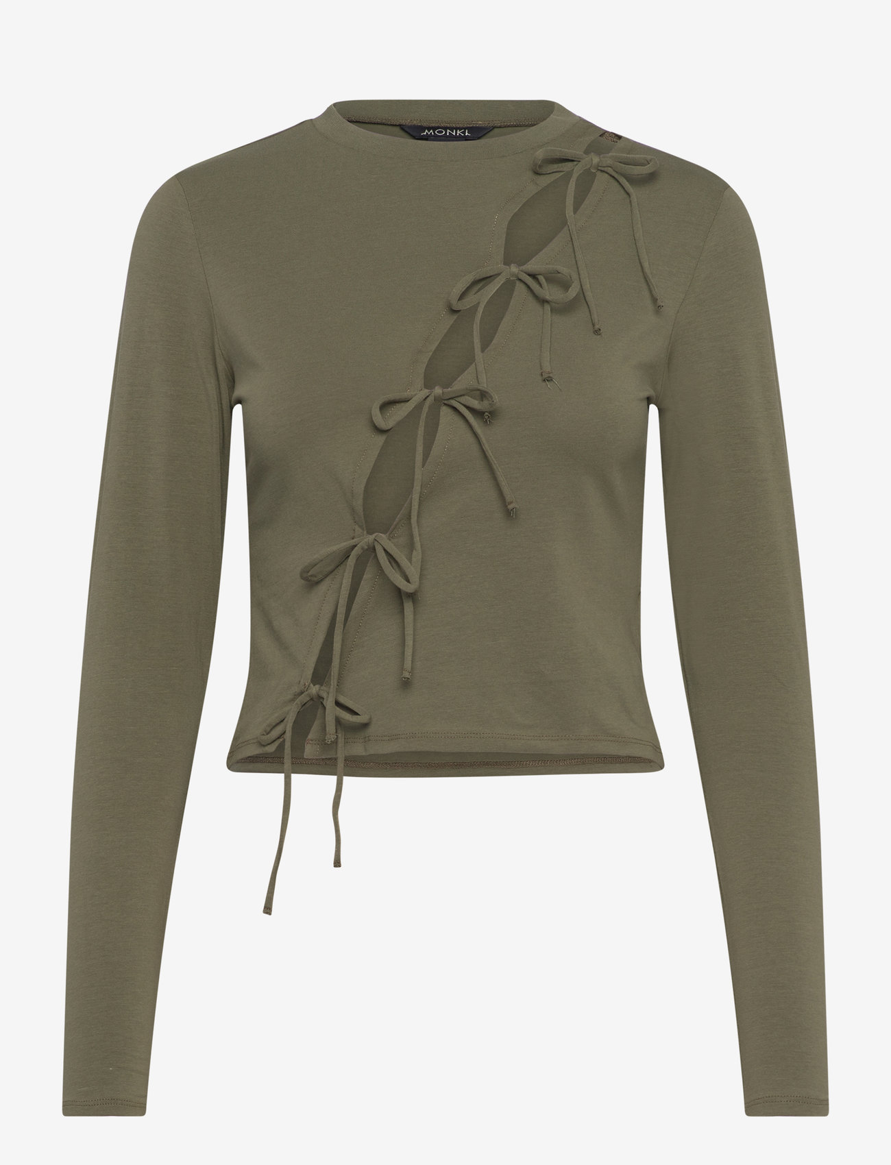 Monki - Long sleeve tie top - long-sleeved tops - khaki green medium dusty - 0