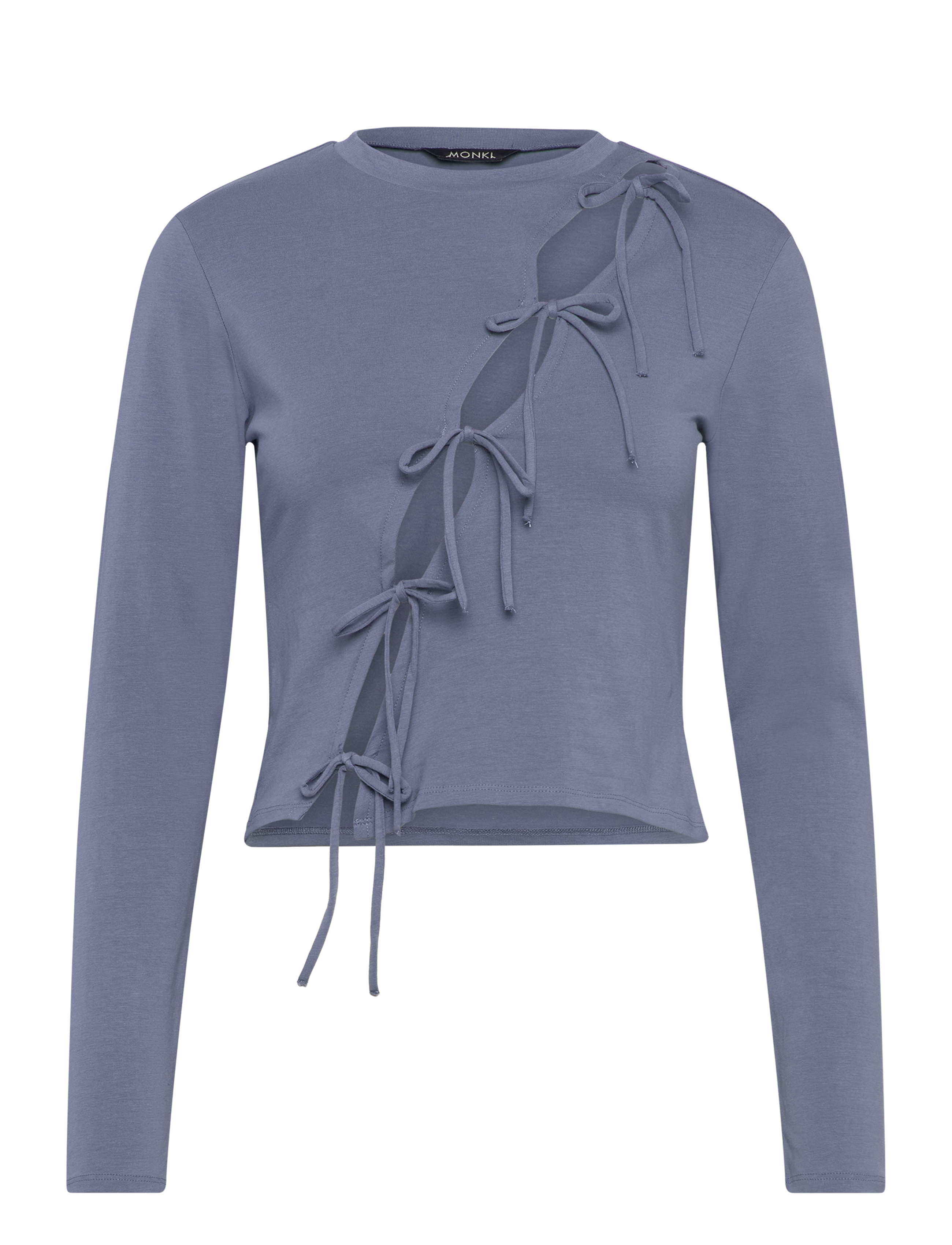 Monki Long Sleeve Tie Top, XS, T-shirts & Oberteile, Blau - Long-sleeved, Frauen