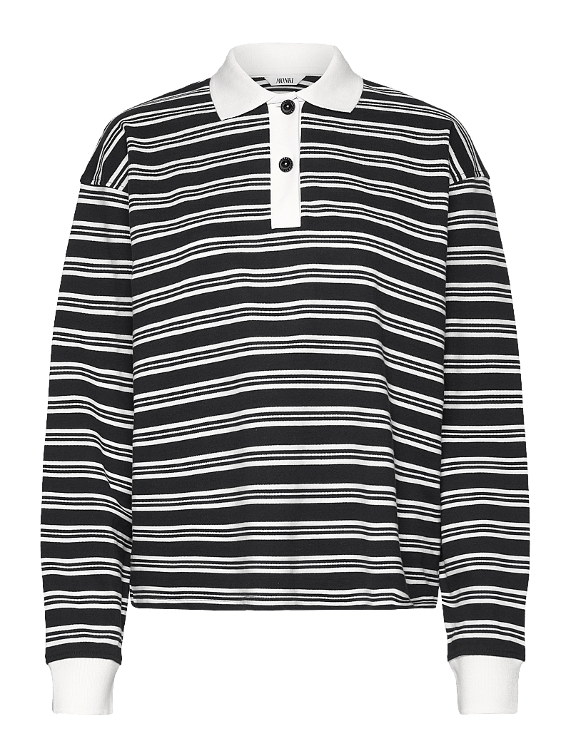 Monki - Long Sleeve Rugby Polo Top - poloshirts - black dark - 0