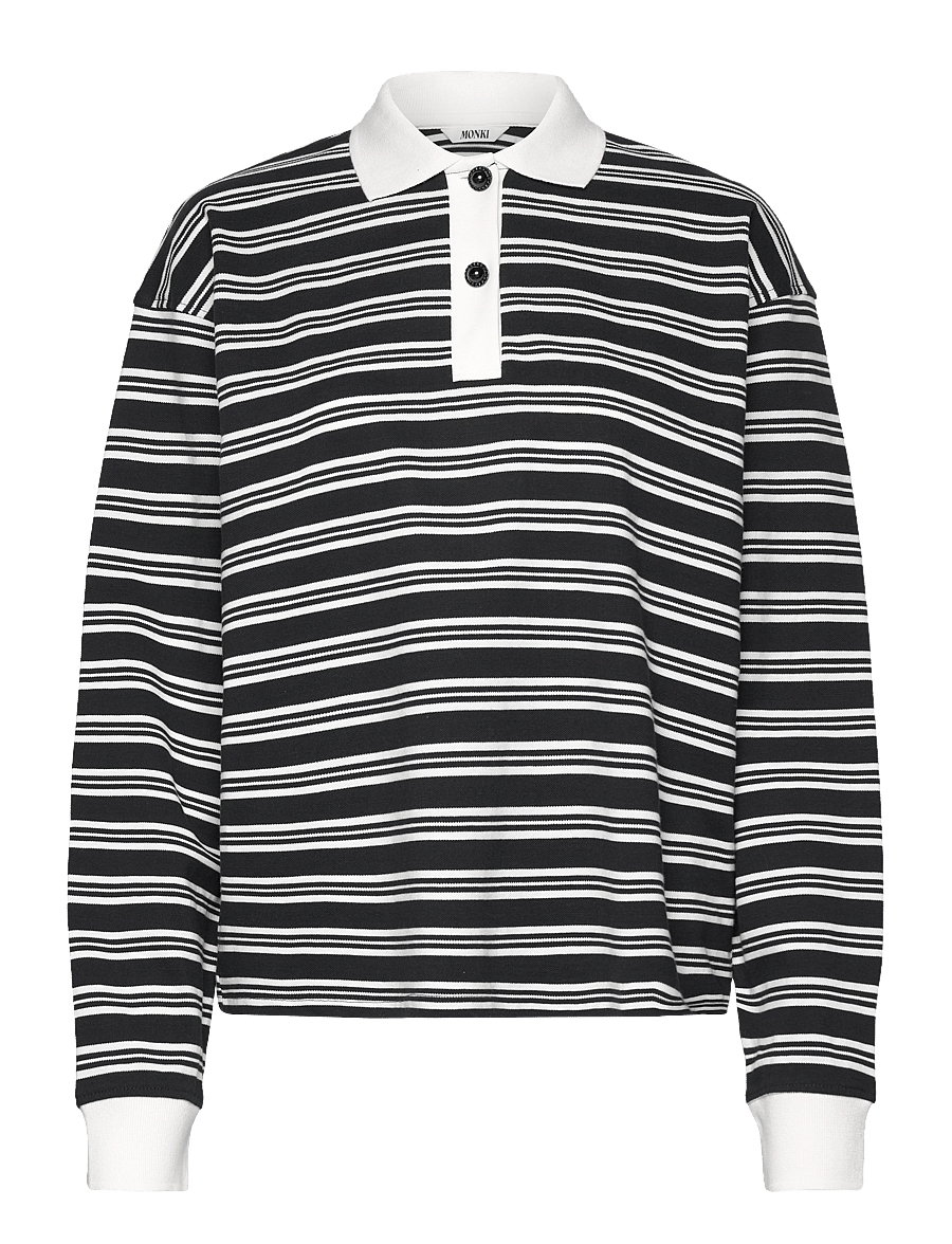 Monki - Long Sleeve Rugby Polo Top - poloshirts - black dark - 0