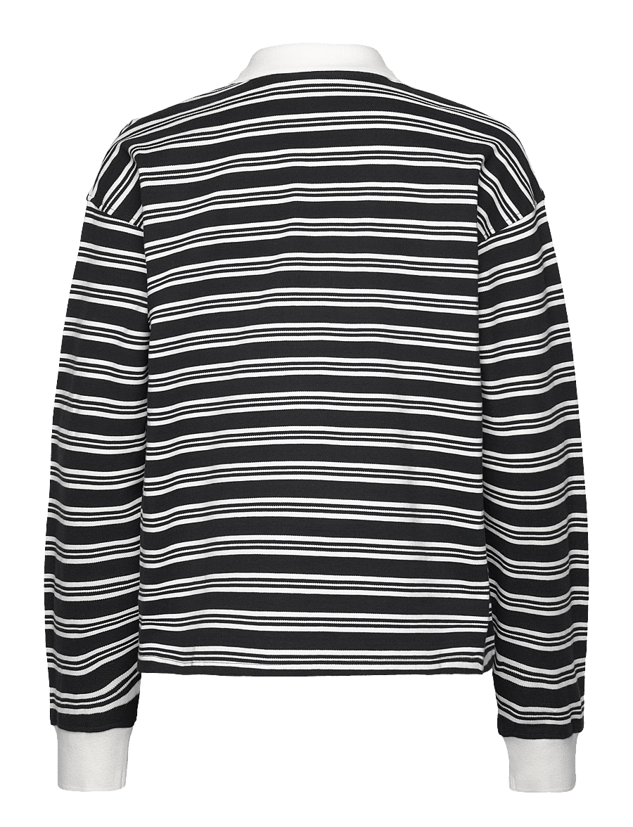 Monki - Long Sleeve Rugby Polo Top - poloshirts - black dark - 1