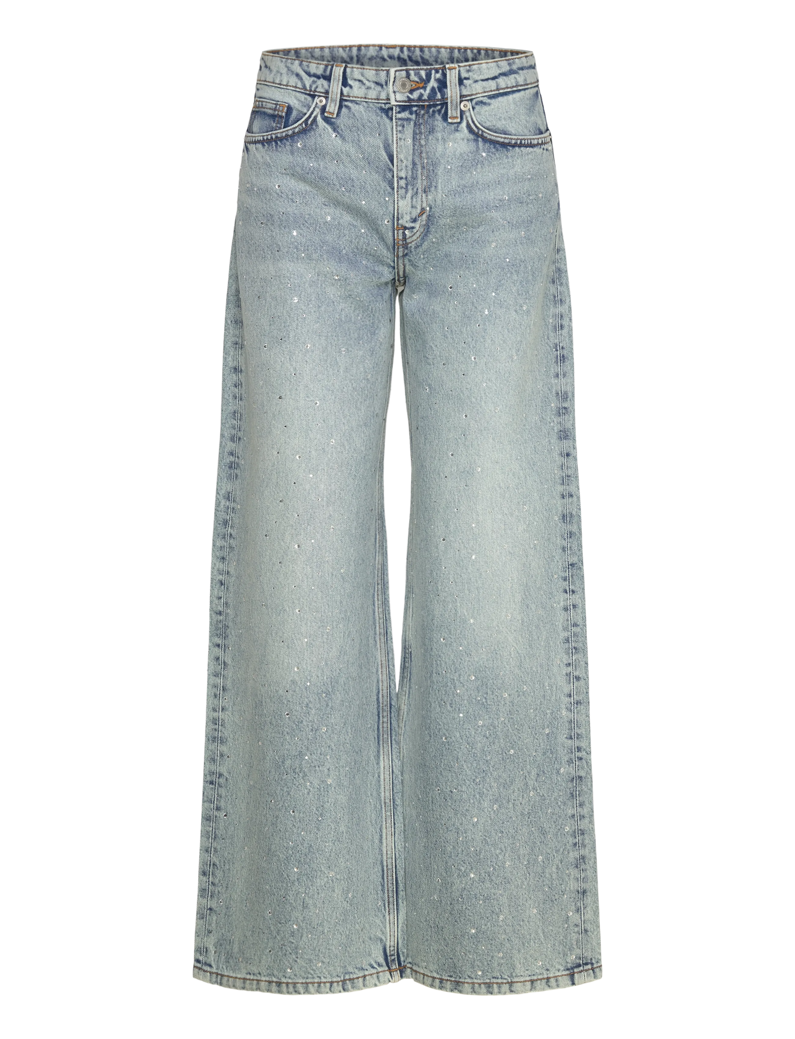 Monki Paz Mid Straight Embellished Jeans - Hverdags stil - BLUE LIGHT / blue