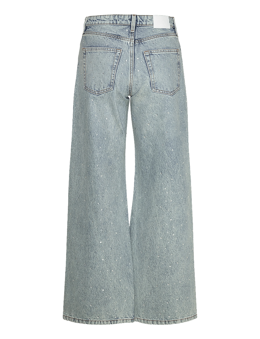 Monki - Paz Mid Straight Embellished Jeans - hosen mit weitem bein - blue light - 1