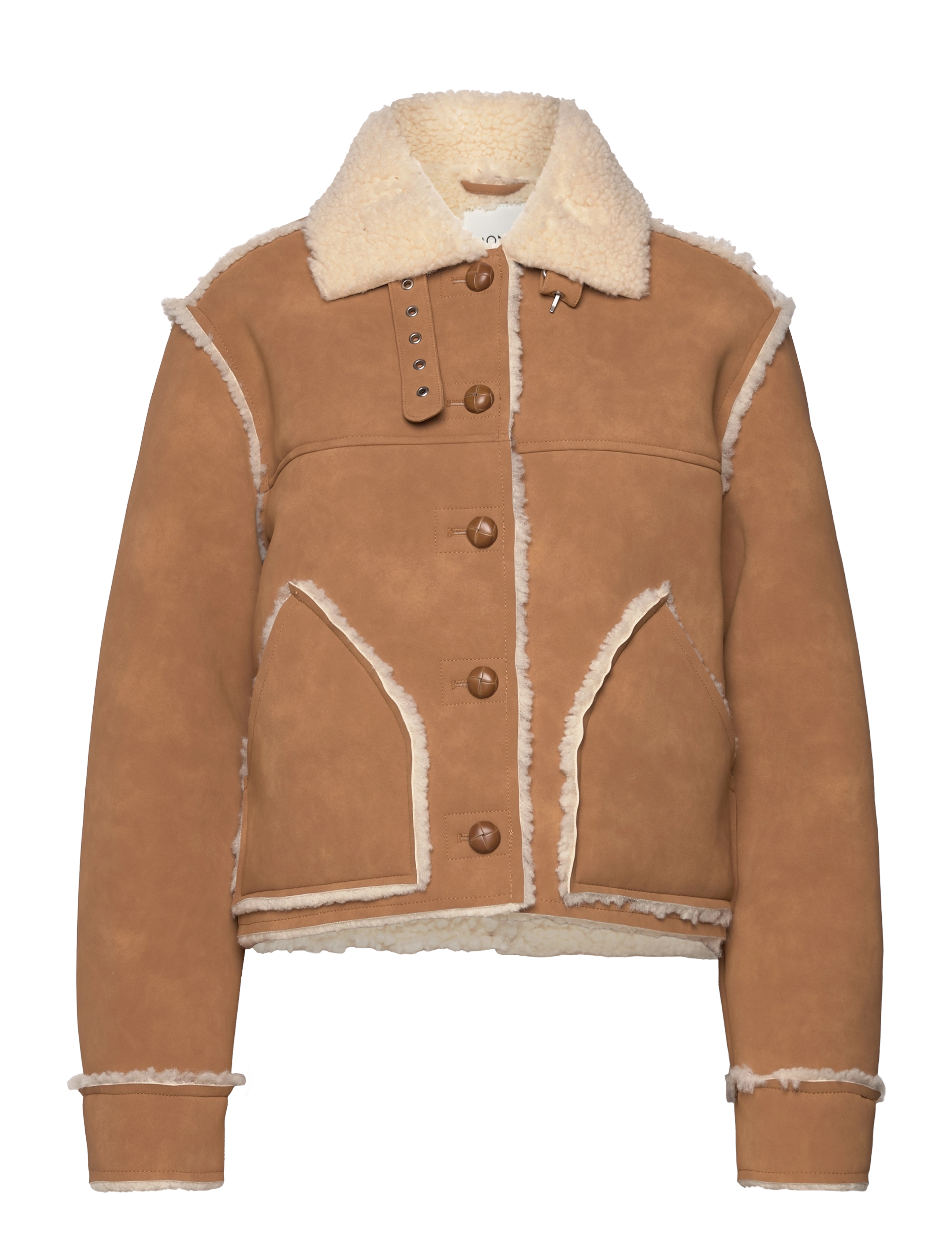 Monki Faux Leather Shearling Jacket, Kvinder, Faux Shearling Jakke, Brun, Str: XL
