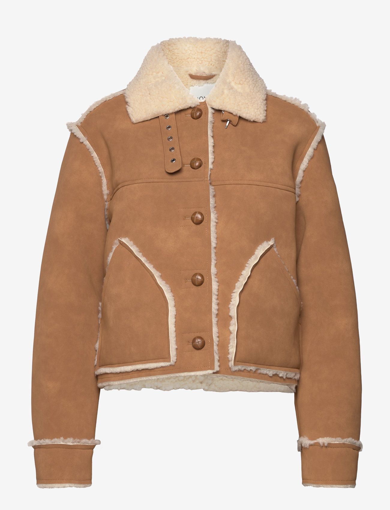 Monki - Faux Leather Shearling Jacket - fuskpäls - brown medium dusty - 0