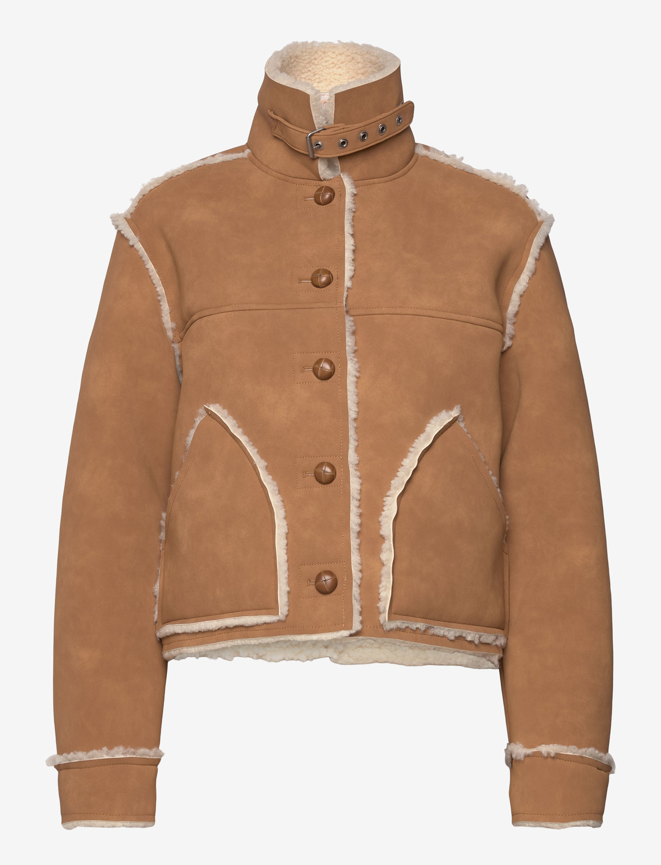 Monki - Faux Leather Shearling Jacket - fuskpäls - brown medium dusty - 1