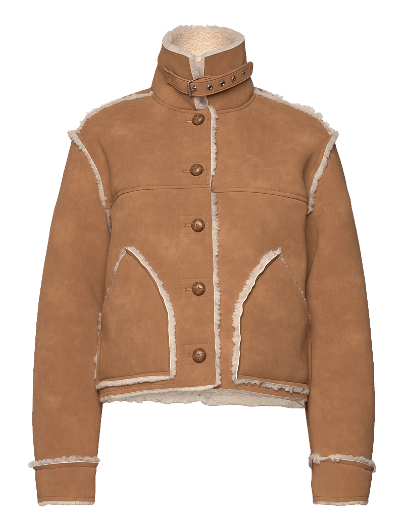 Monki - Faux Leather Shearling Jacket - kunstpelz - brown medium dusty - 1