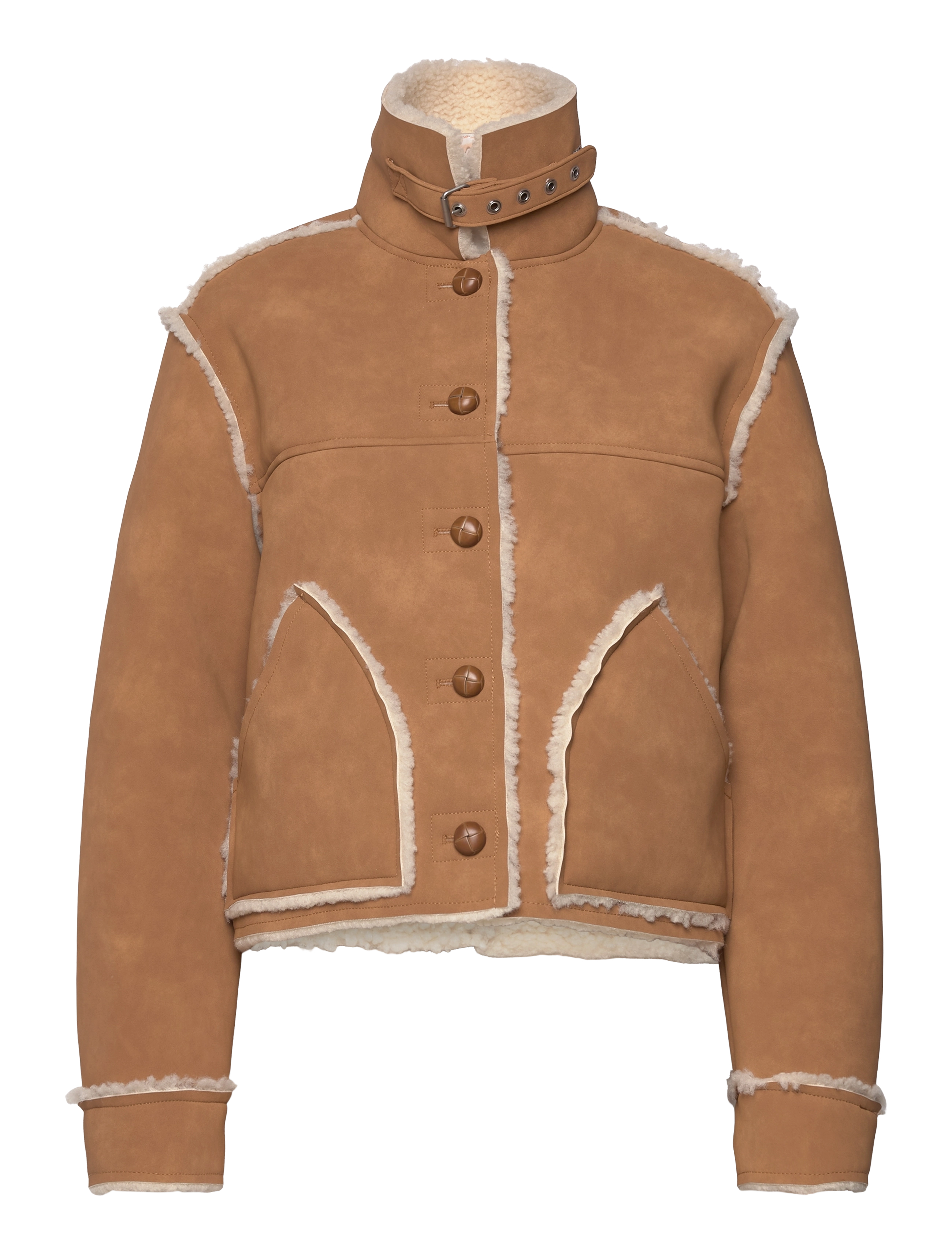 Monki - Faux Leather Shearling Jacket - fuskpäls - brown medium dusty - 1