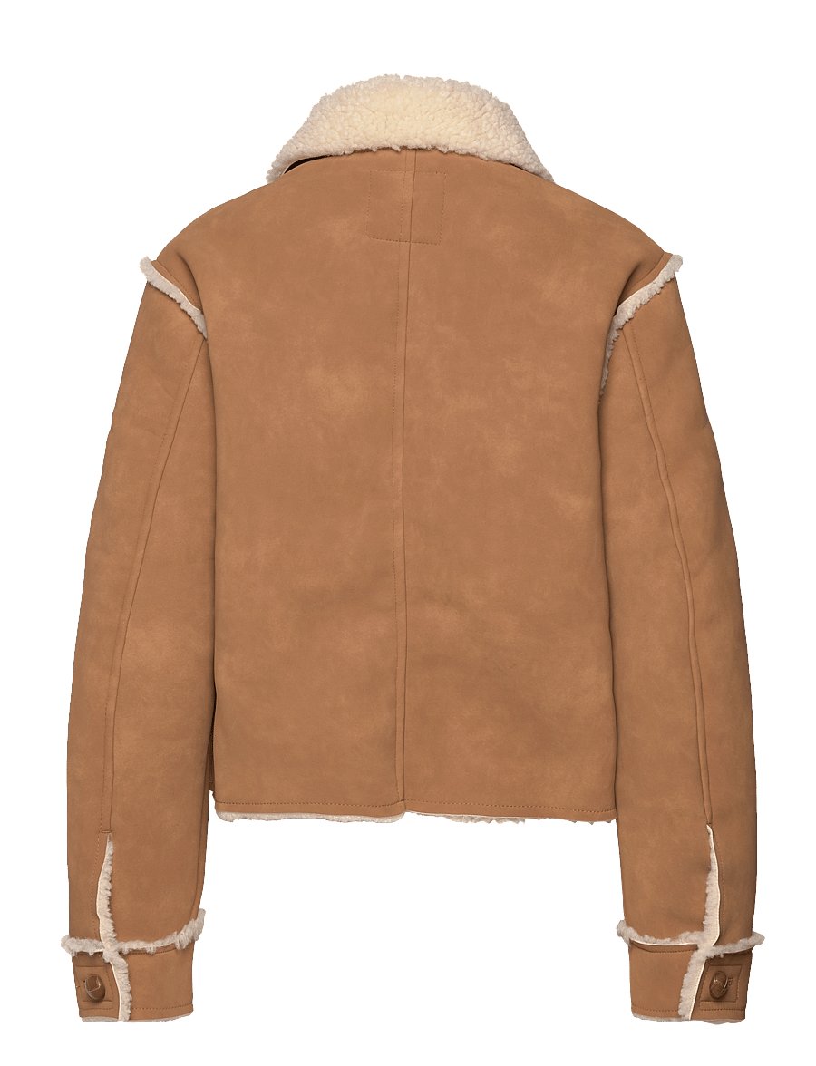 Monki - Faux Leather Shearling Jacket - fuskpäls - brown medium dusty - 2