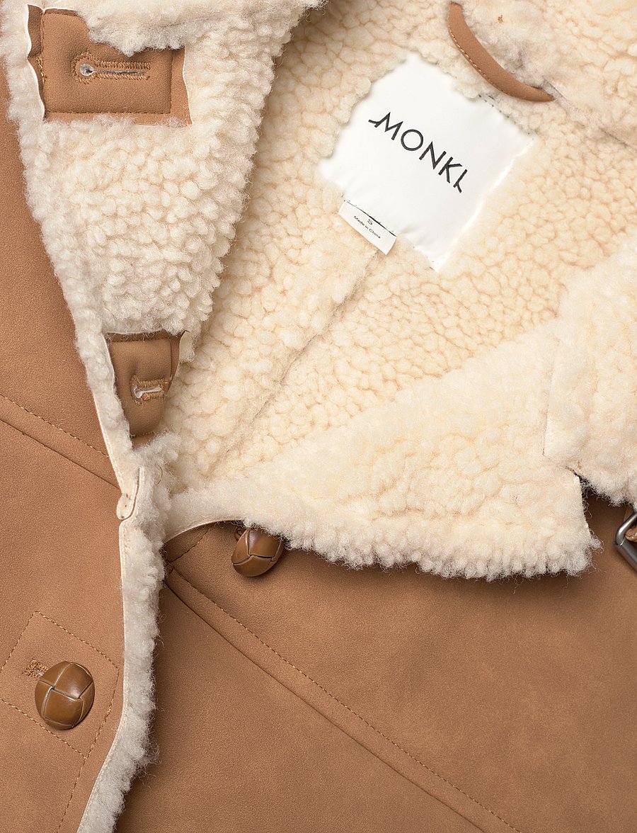 Monki - Faux Leather Shearling Jacket - fuskpäls - brown medium dusty - 3