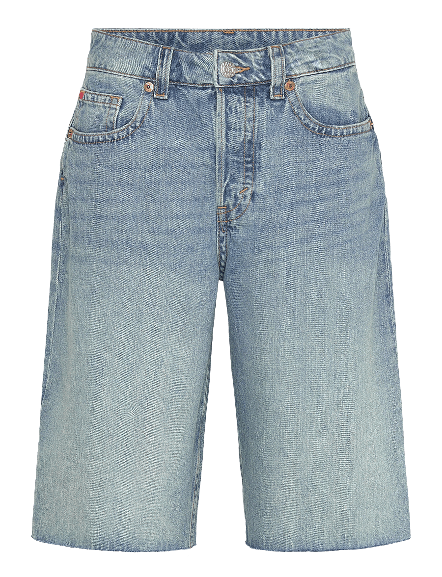 Monki - Peggy Low Waist Loose Baggy Leg Denim Shorts - jorts - blue medium dusty - 0