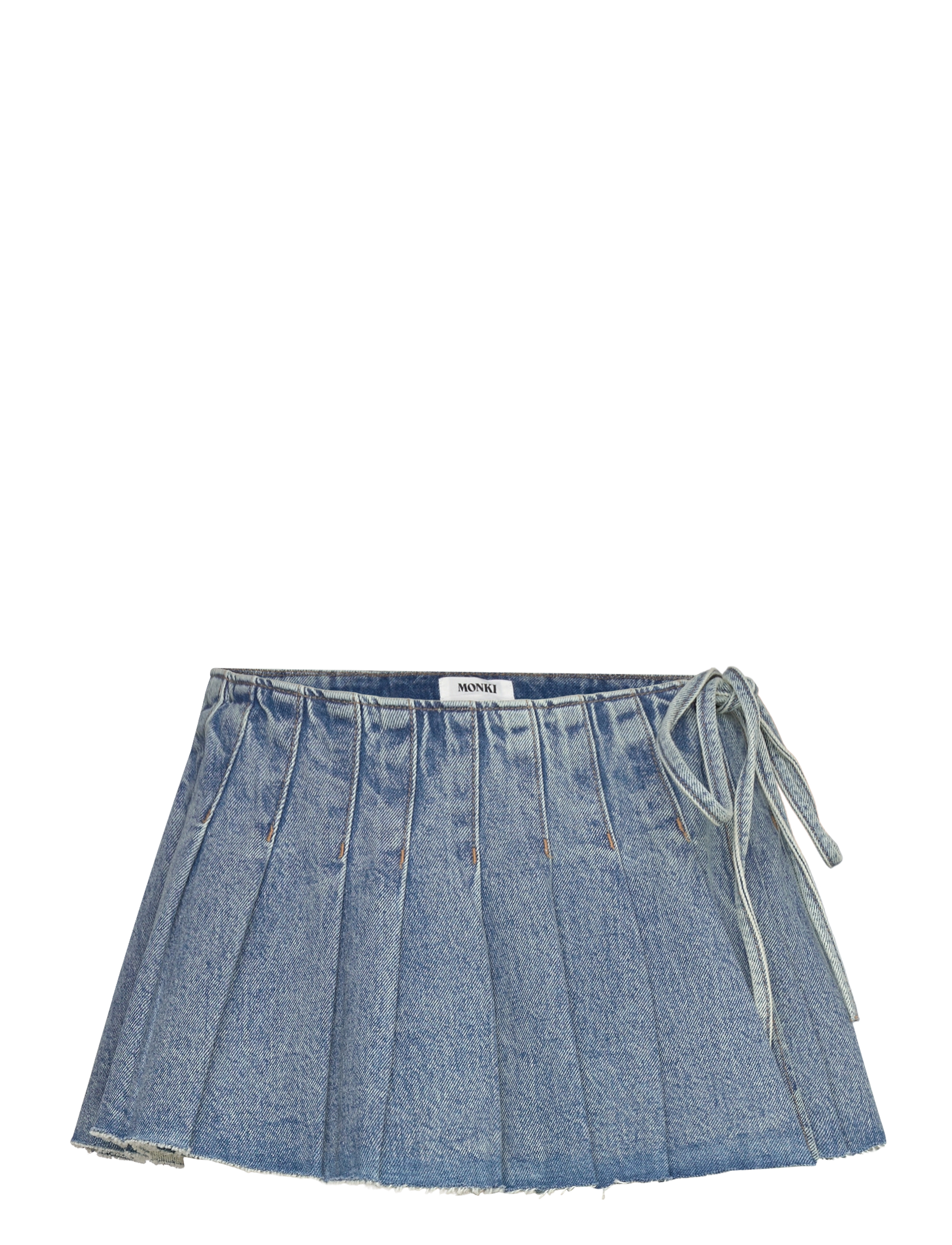 Monki Pleated Mini Denim Wrap Skirt, 44, Blue, Nederdele > Korte Nederdele, Dame