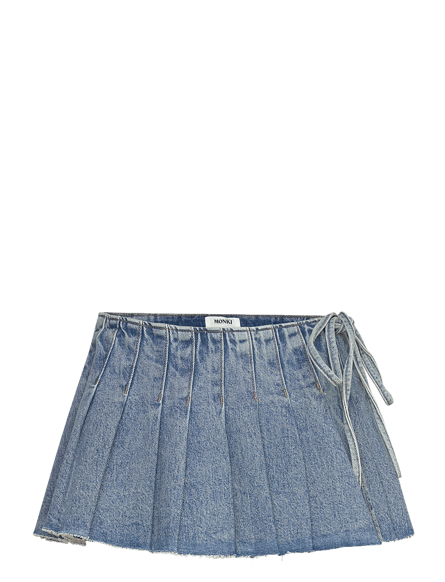 Monki - Pleated Mini Denim Wrap Skirt - plisseeritud seelikud - blue medium dusty - 0